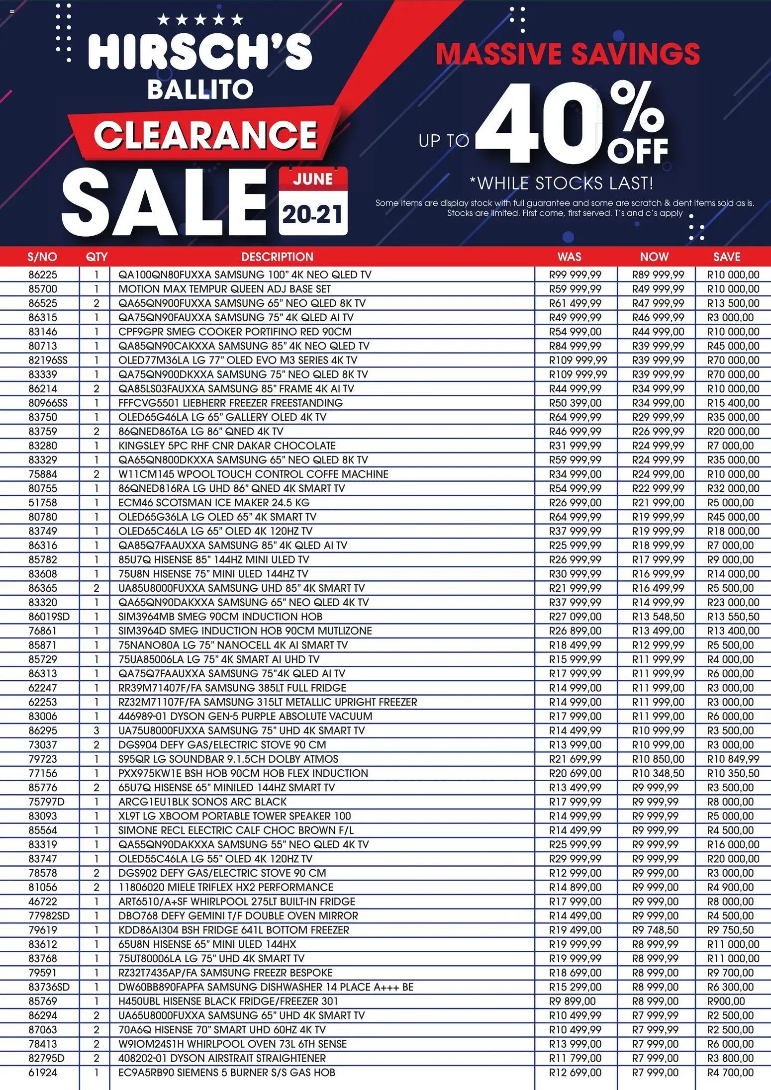 Hirsch's special from 20/06/2026 Hirsch's Ballito Clearance Sale