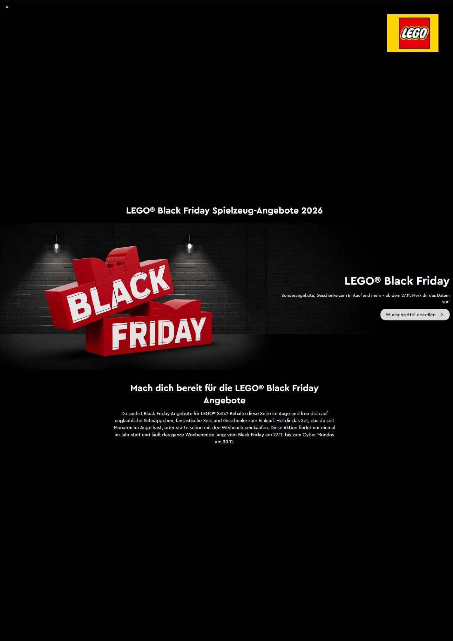 Lego Black Friday Ankündigung