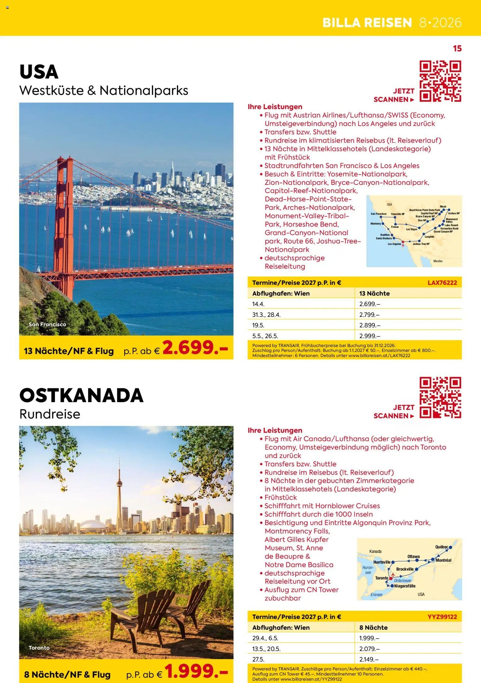 Billa- Billa Reisen Rundreise Highlights 2026/2027