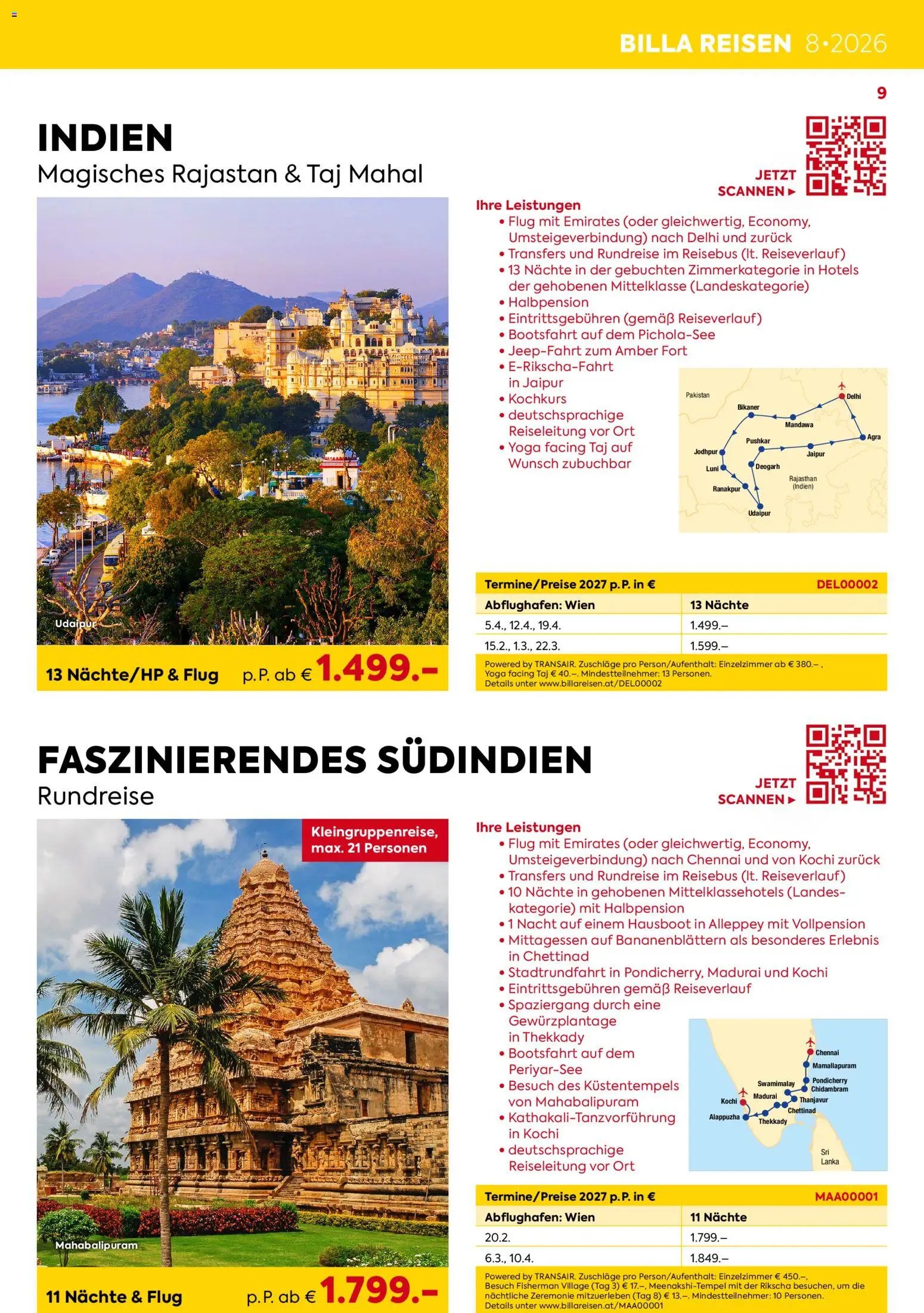 Billa- Billa Reisen Rundreise Highlights 2026/2027