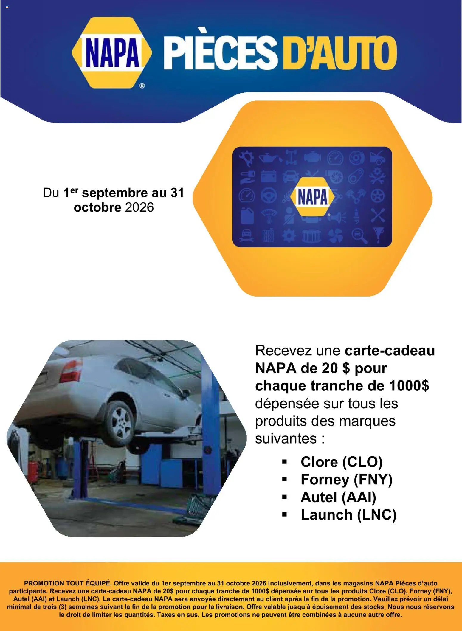 NAPA Auto Parts circulaire - TOUT ÉQUIPÉ septembre-octobre 2026