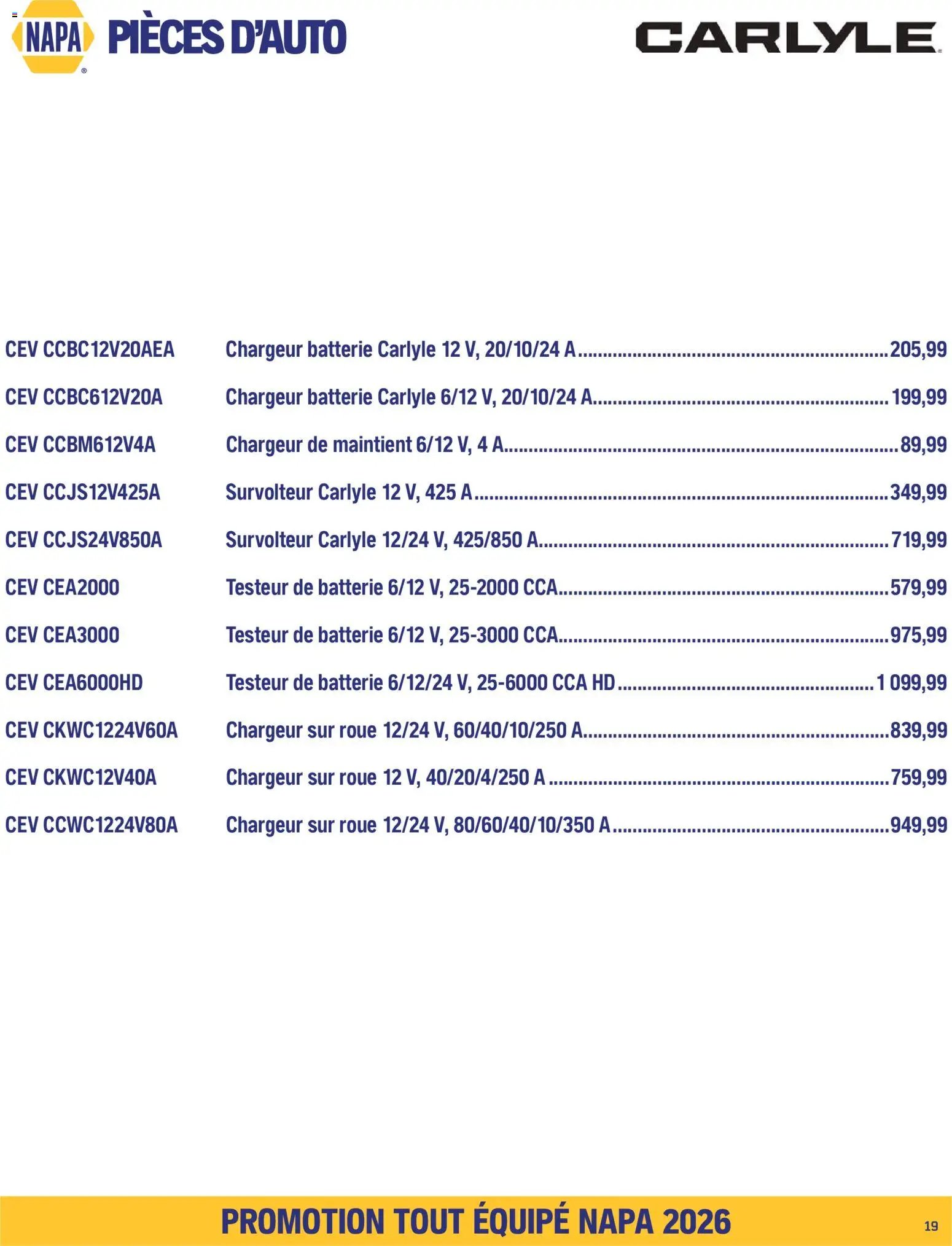 NAPA Auto Parts circulaire - TOUT ÉQUIPÉ septembre-octobre 2026