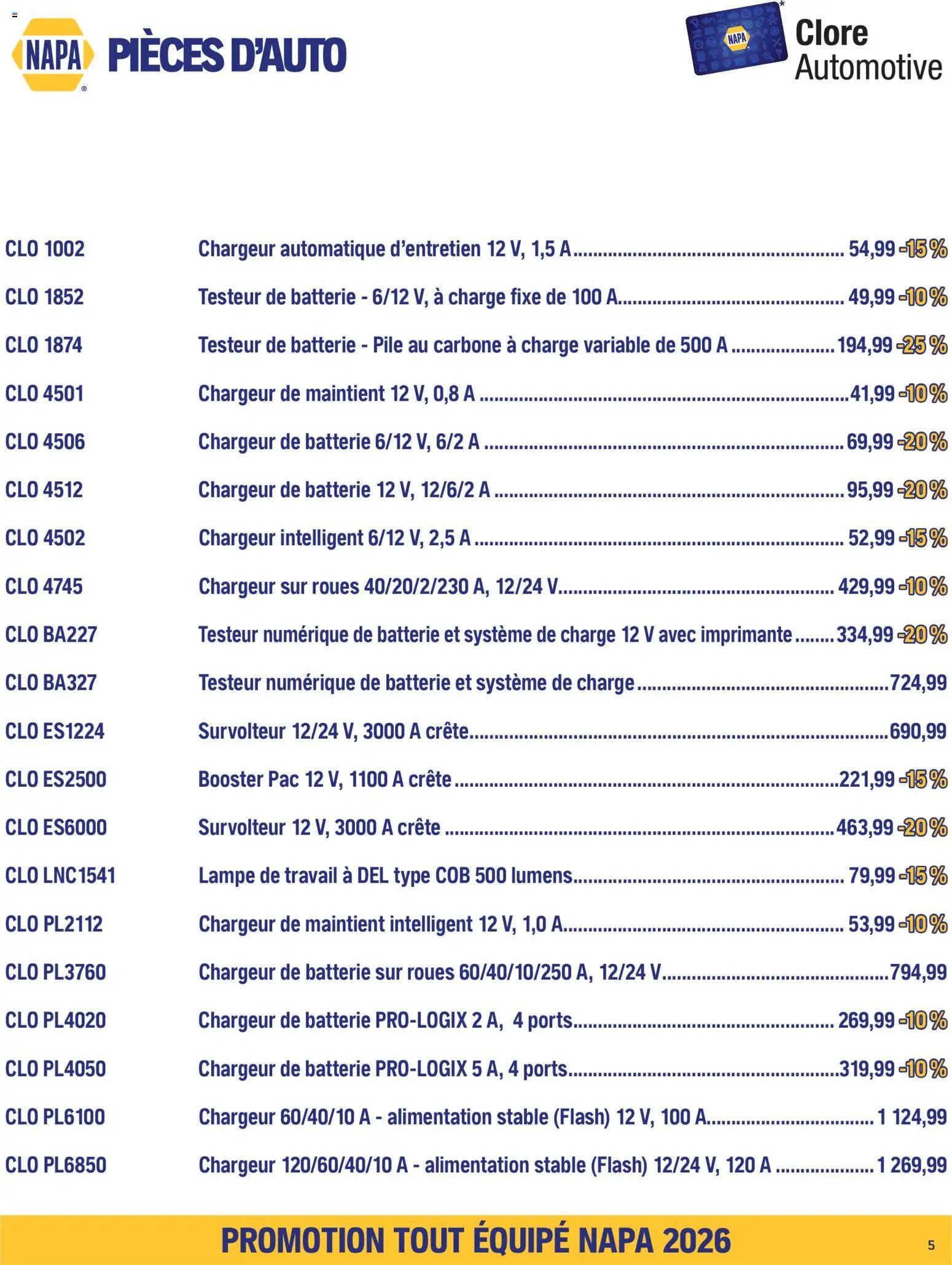 NAPA Auto Parts circulaire - TOUT ÉQUIPÉ septembre-octobre 2026
