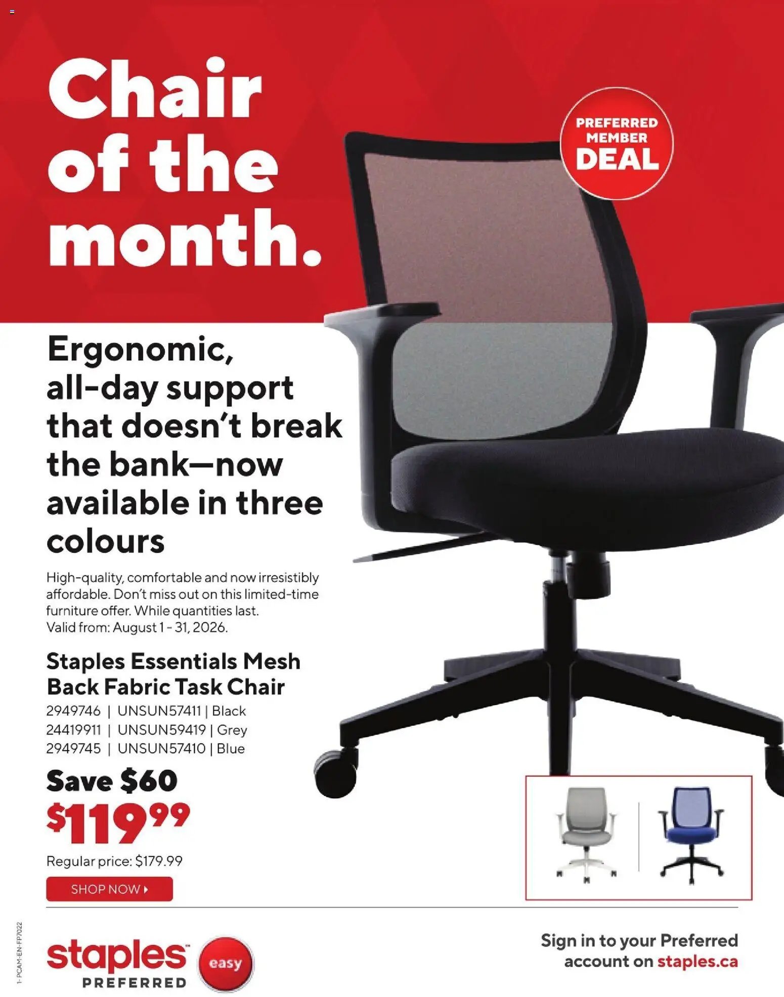 Staples flyer - Chair of the month