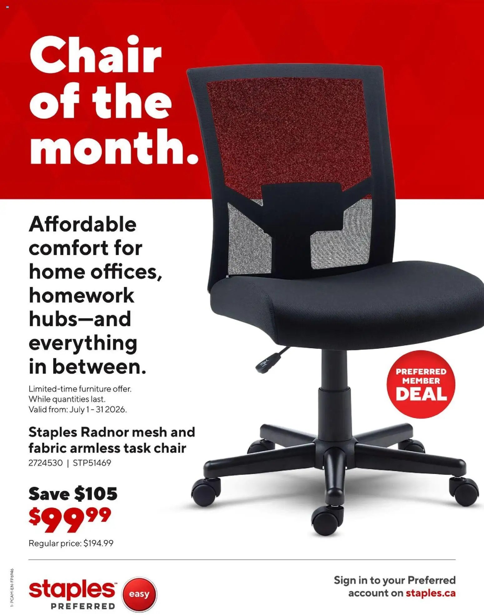 Staples flyer - Chair of the month