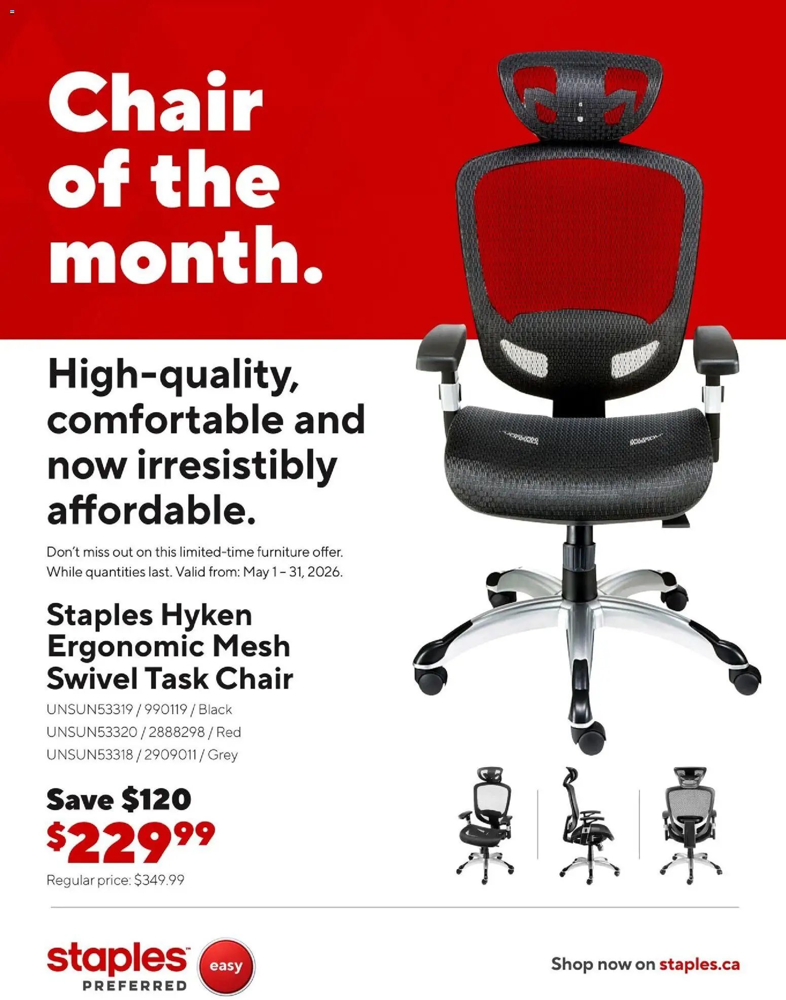 Staples flyer - Chair of the month (2026-05-04 - 2026-05-31) | 2