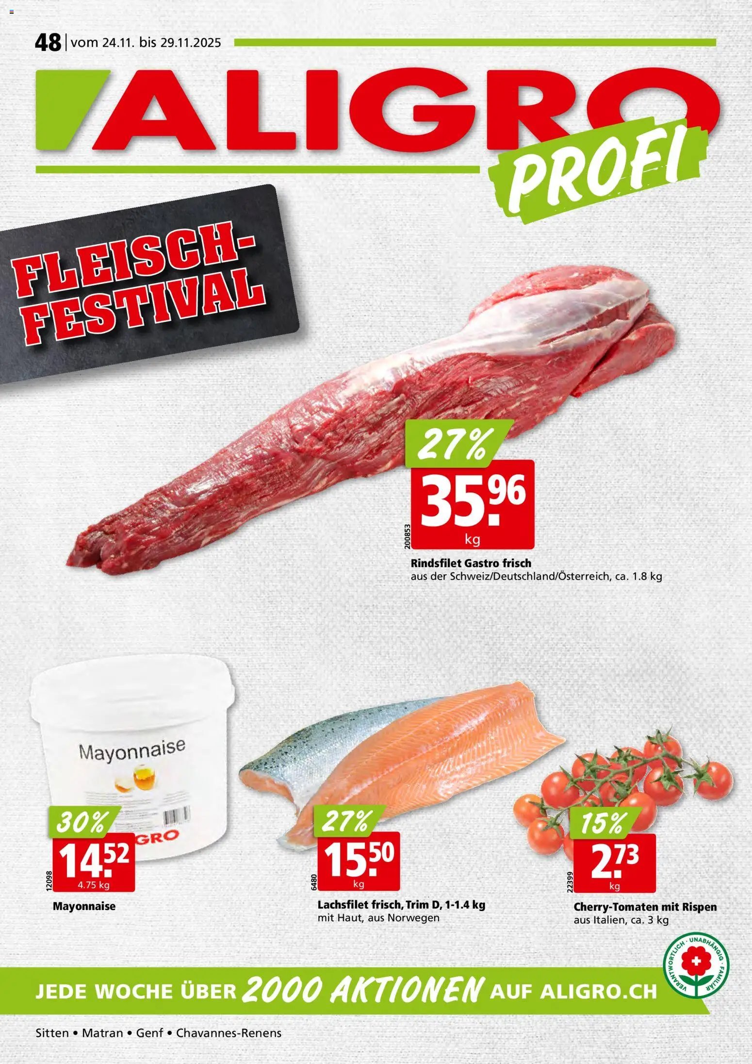 Aligro Aktionen Chavannes, Matran, Genf, Sitten (2025-11-24 - 2025-11-29) | 1