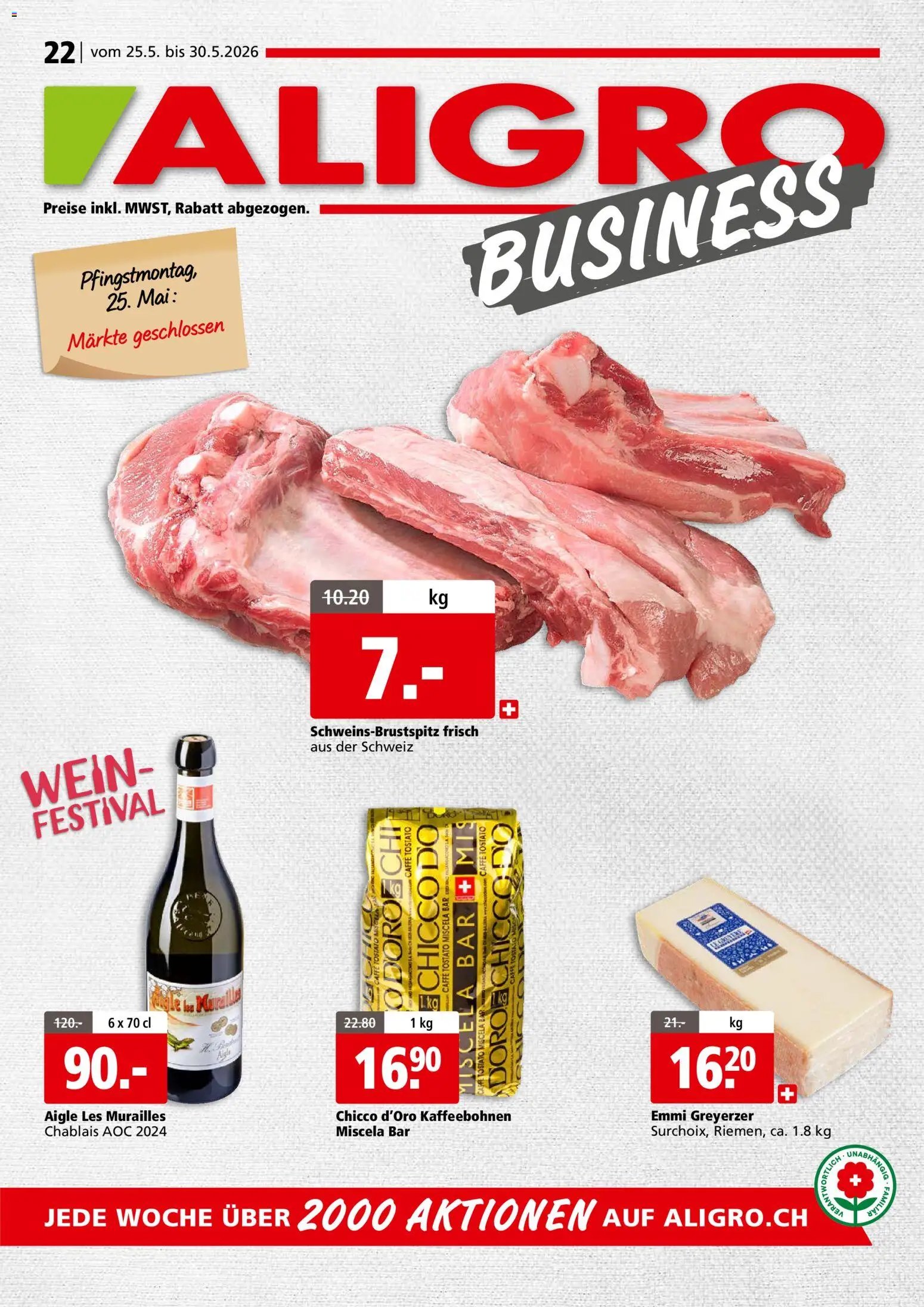 Aligro aktionen Business Schlieren, Gossau SG, Frauenfeld, Rapperswil-Jona, Sargans, Bern (2026-05-25 - 2026-05-30)