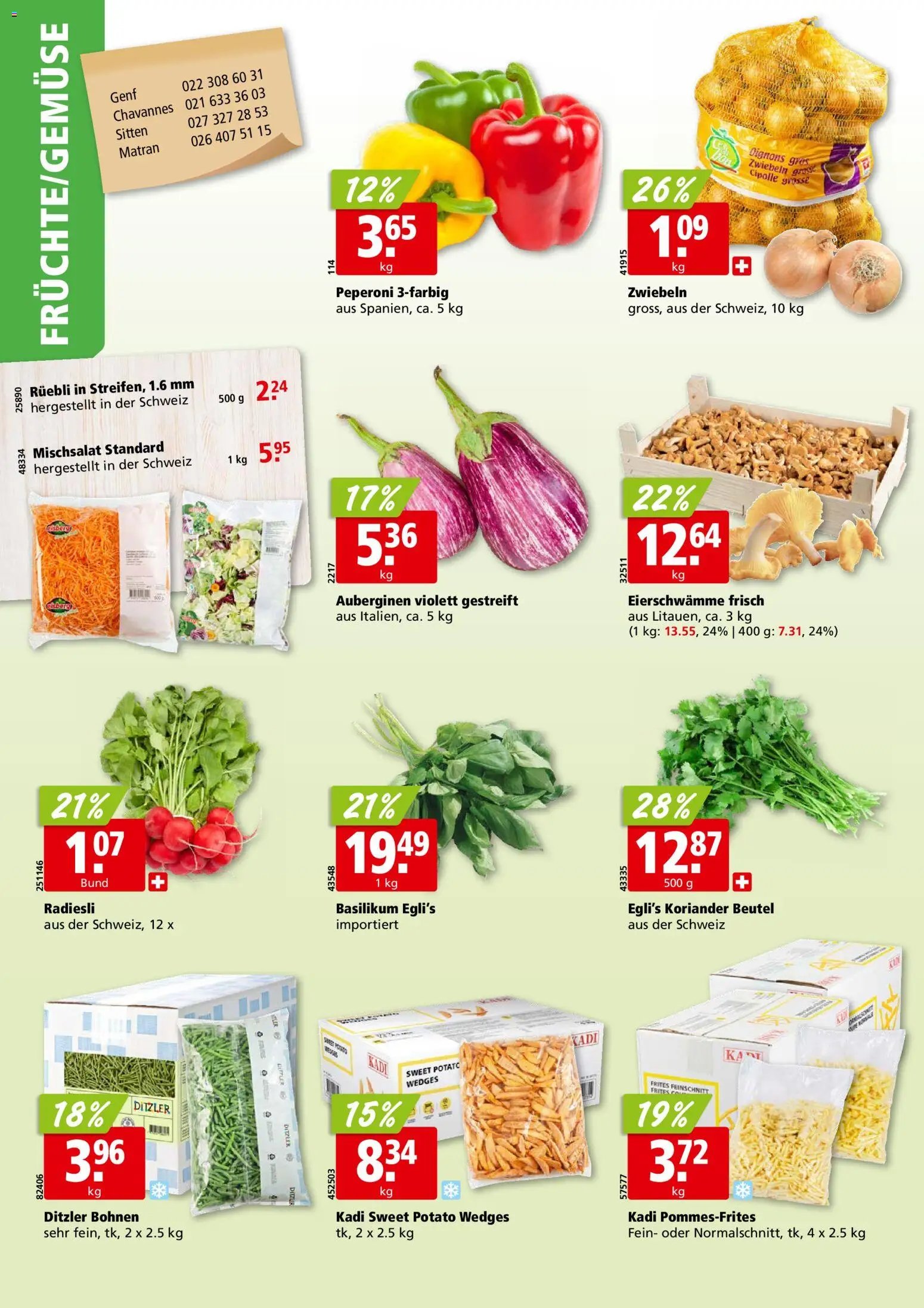 Aligro aktionen Chavannes, Matran, Genf, Sitten