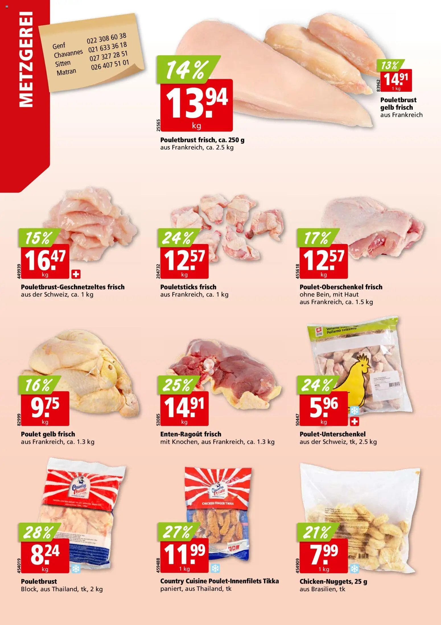 Aligro aktionen Chavannes, Matran, Genf, Sitten