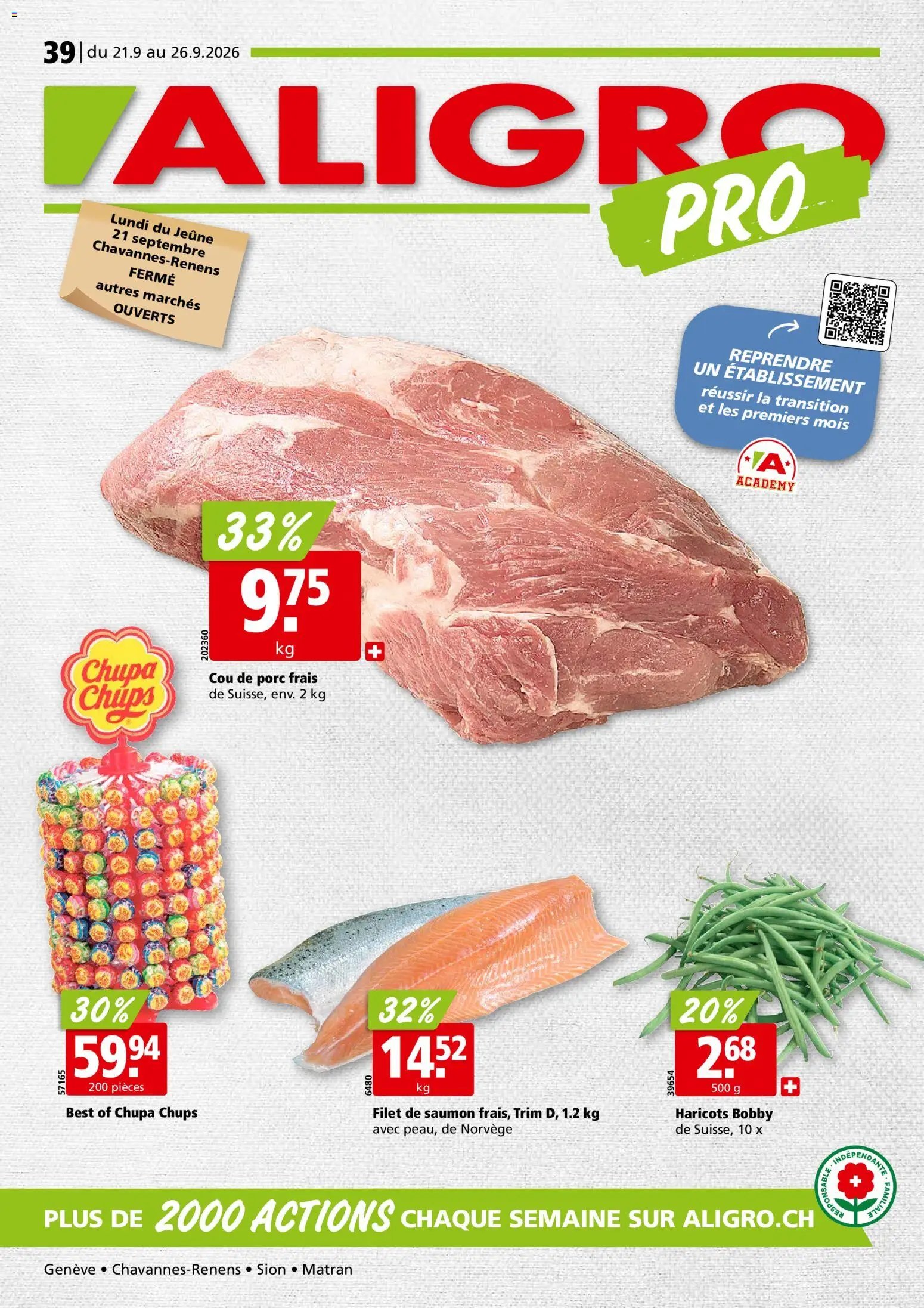 Aligro aktionen Chavannes, Matran, Genève, Sion