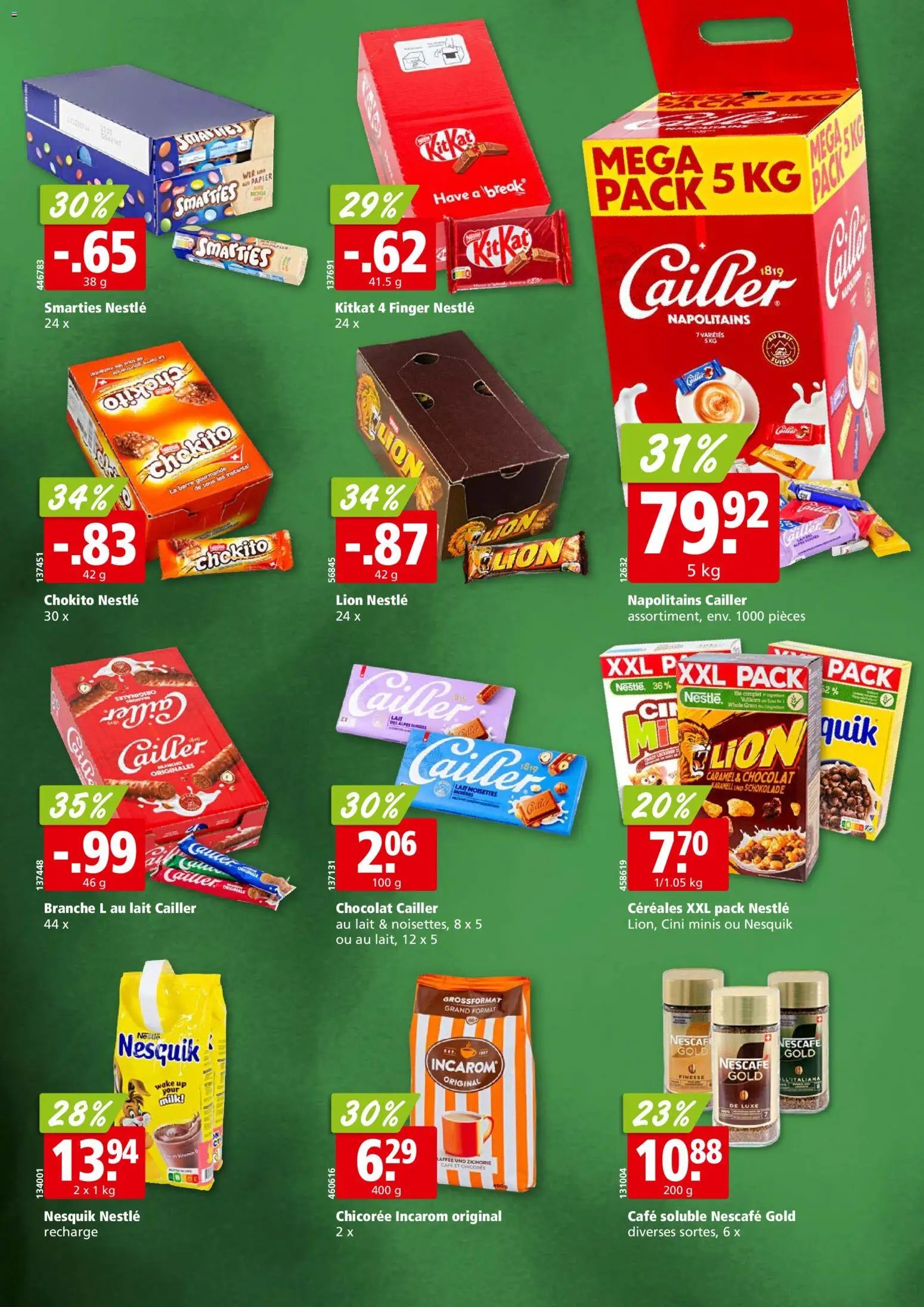 Aligro aktionen Nestlé Chavannes, Matran, Genève, Sion