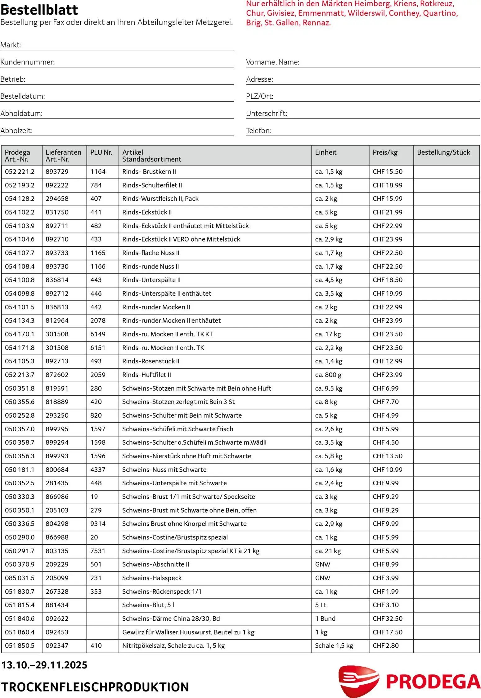 Prodega Aktionen Trockenfleisch-Produktion (2025-10-13 - 2025-11-29)
