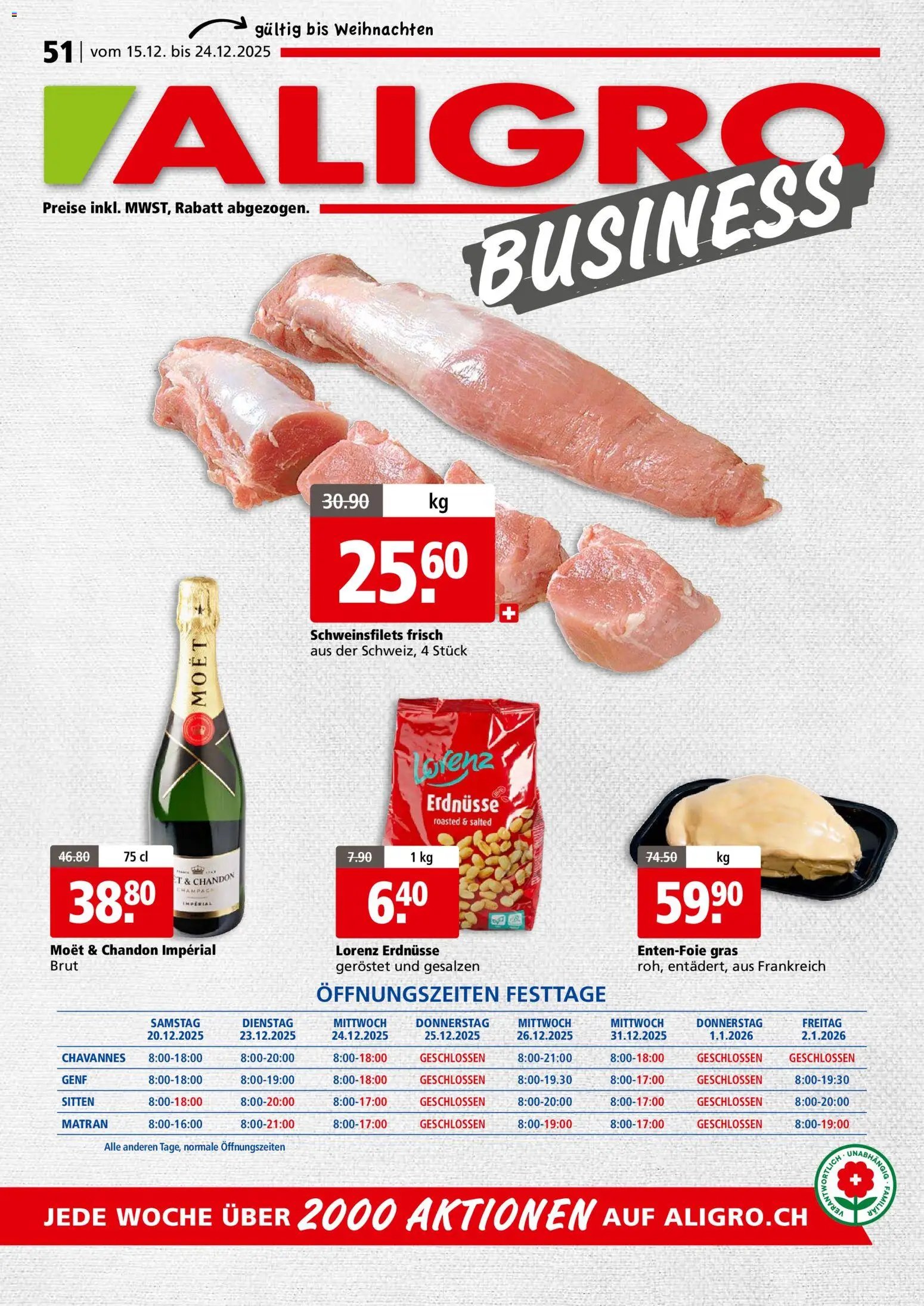 Aligro Aktionen Business Chavannes, Matran, Genf, Sitten (2025-12-15 - 2025-12-24)