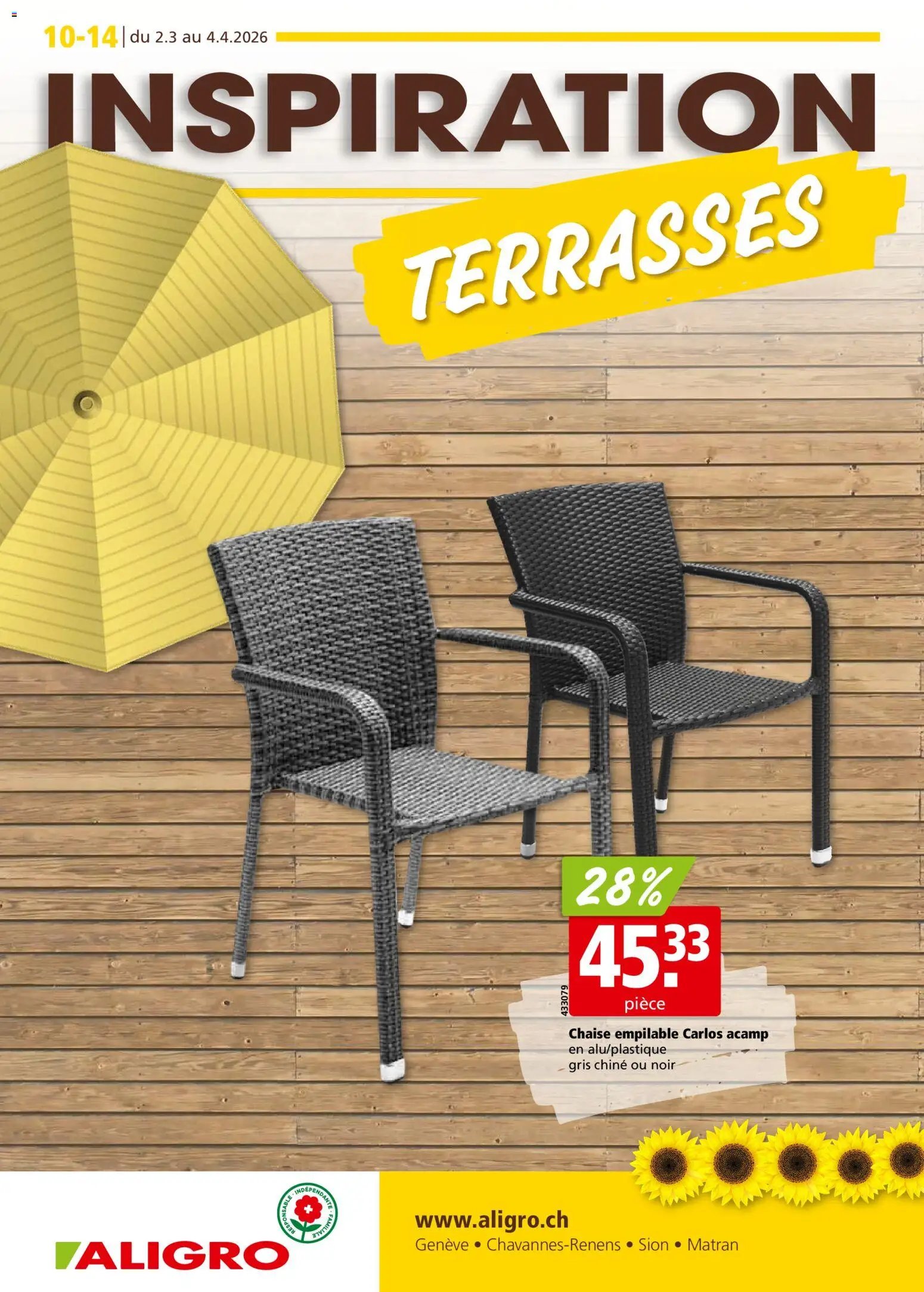 Aligro Aktionen Terrasses Chavannes, Matran, Genève, Sion (2026-04-02 - 2026-04-04) | 1