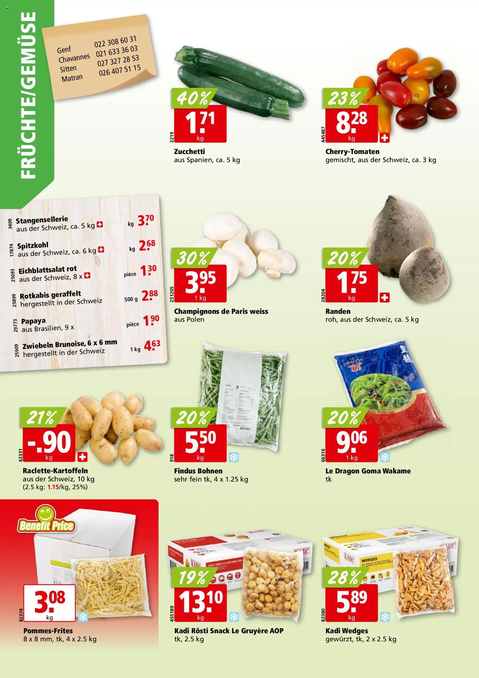 Aligro aktionen Chavannes, Matran, Genf, Sitten
