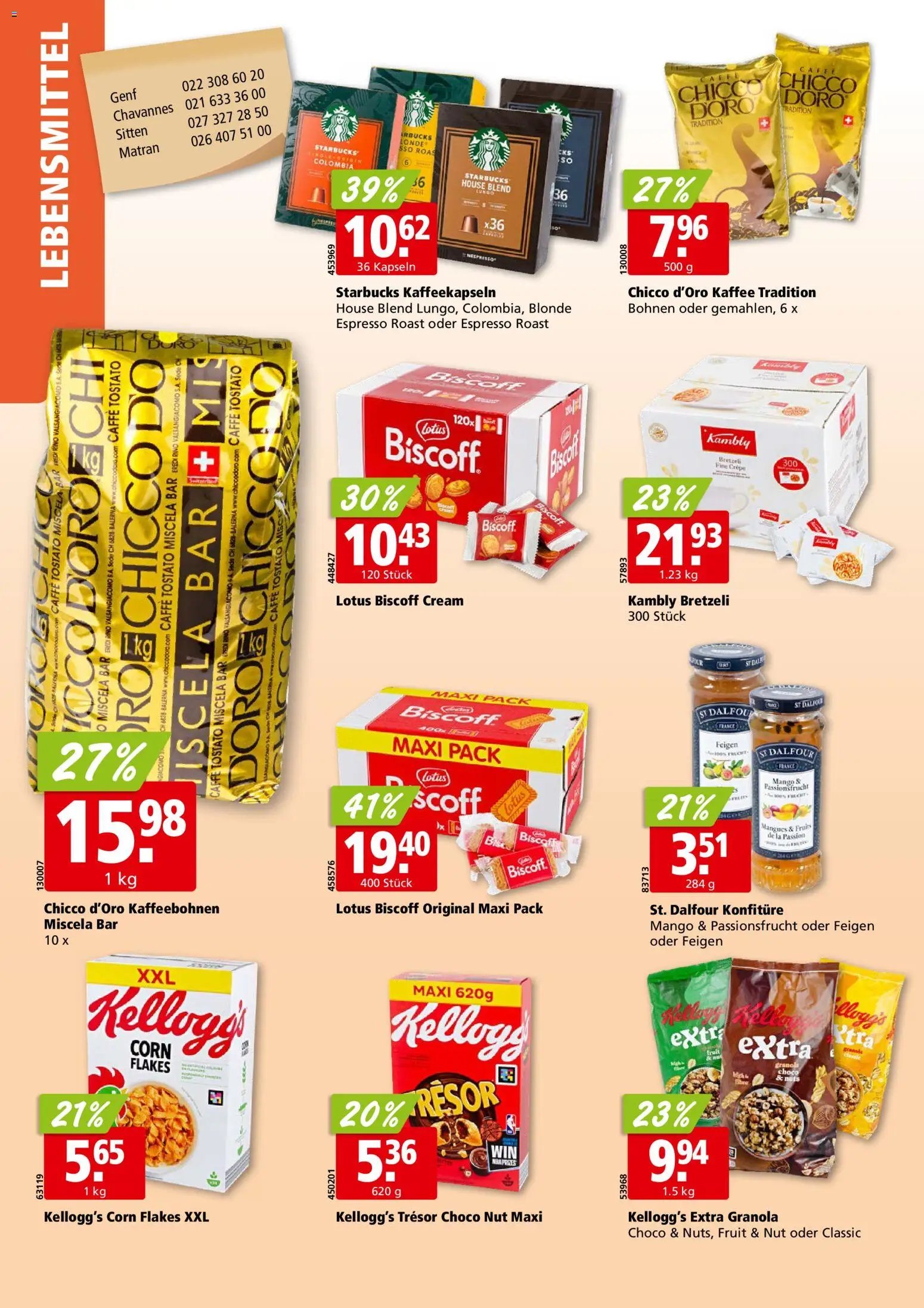 Aligro aktionen Chavannes, Matran, Genf, Sitten