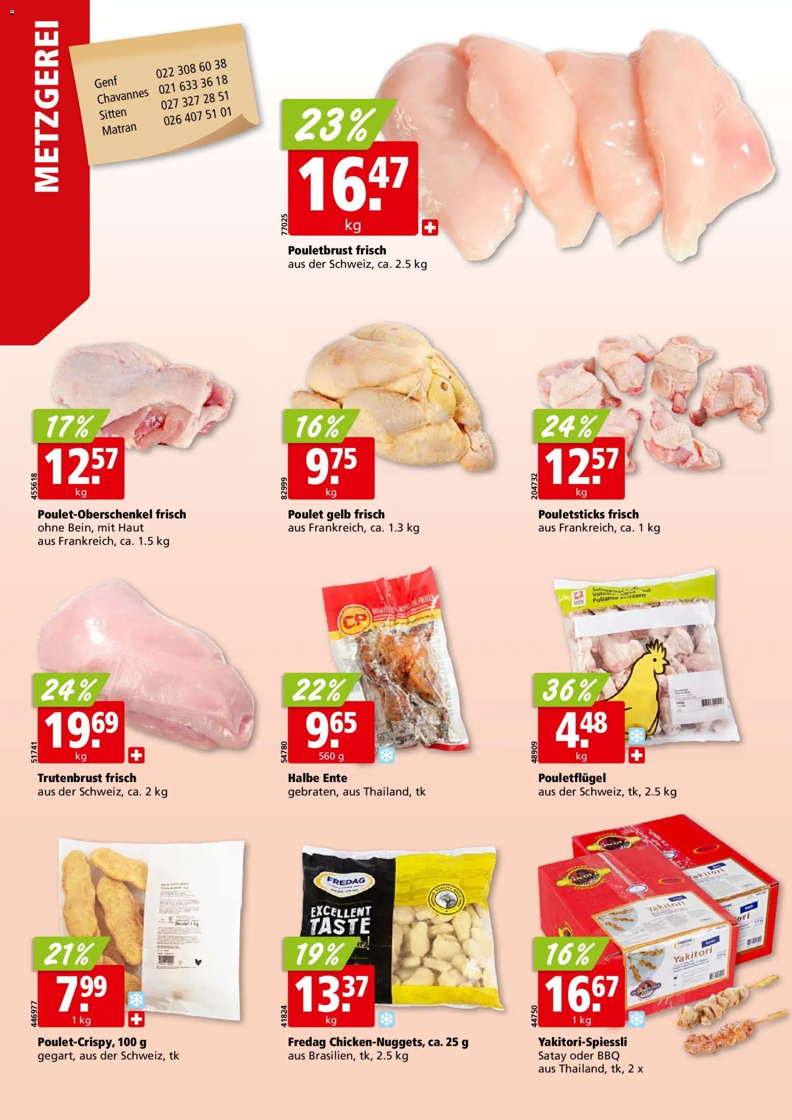 Aligro aktionen Chavannes, Matran, Genf, Sitten