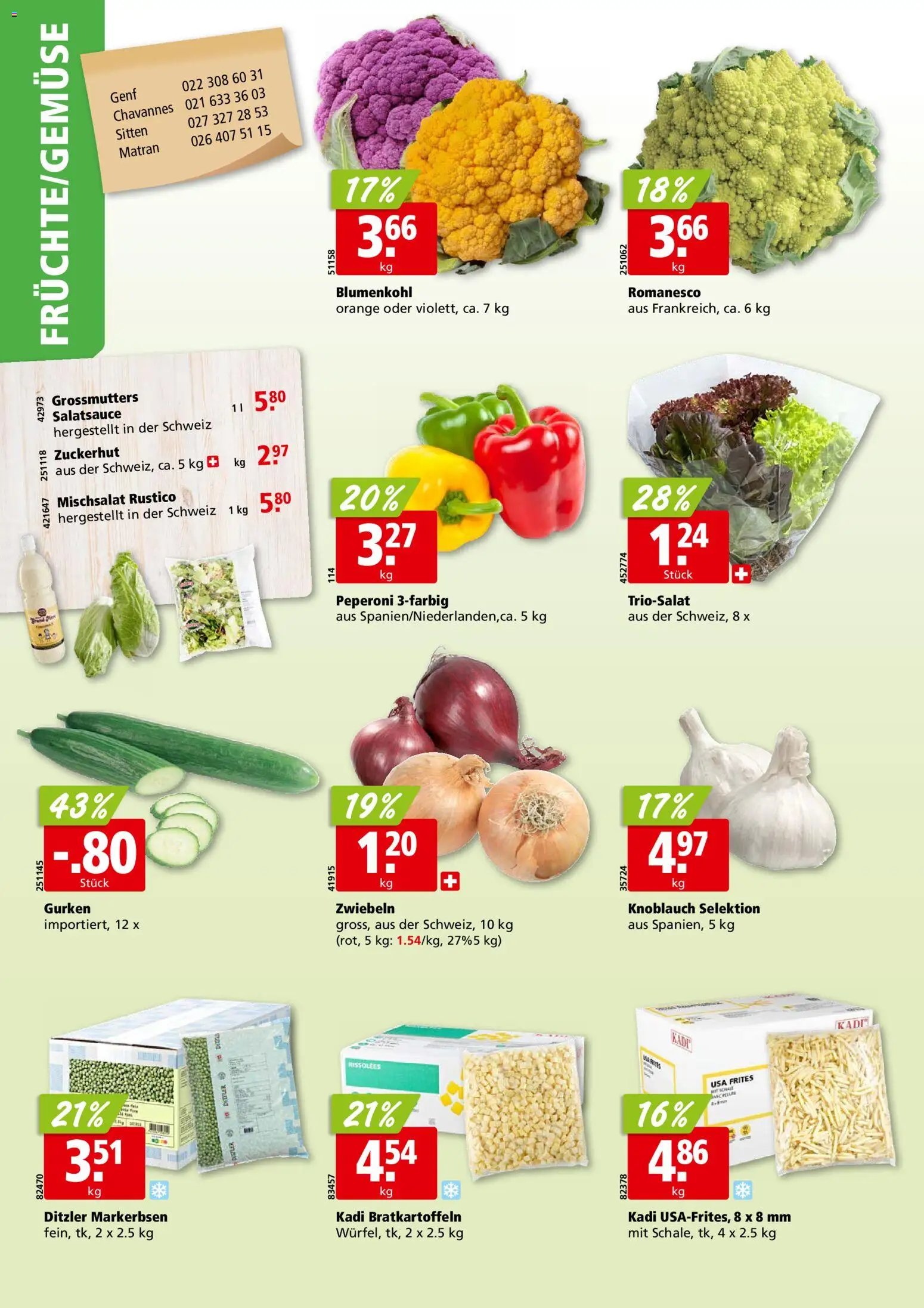 Aligro aktionen Chavannes, Matran, Genf, Sitten