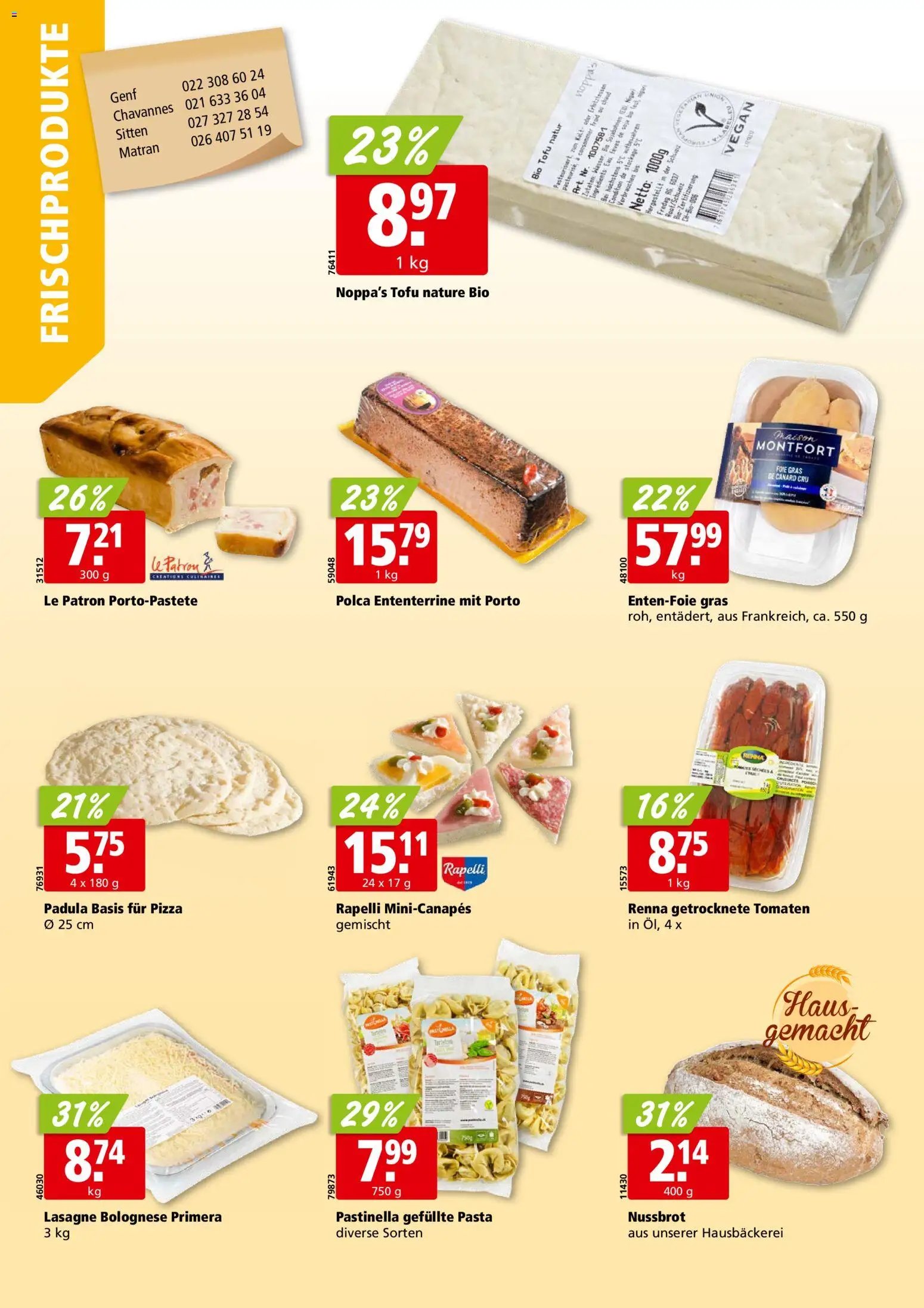 Aligro aktionen Chavannes, Matran, Genf, Sitten