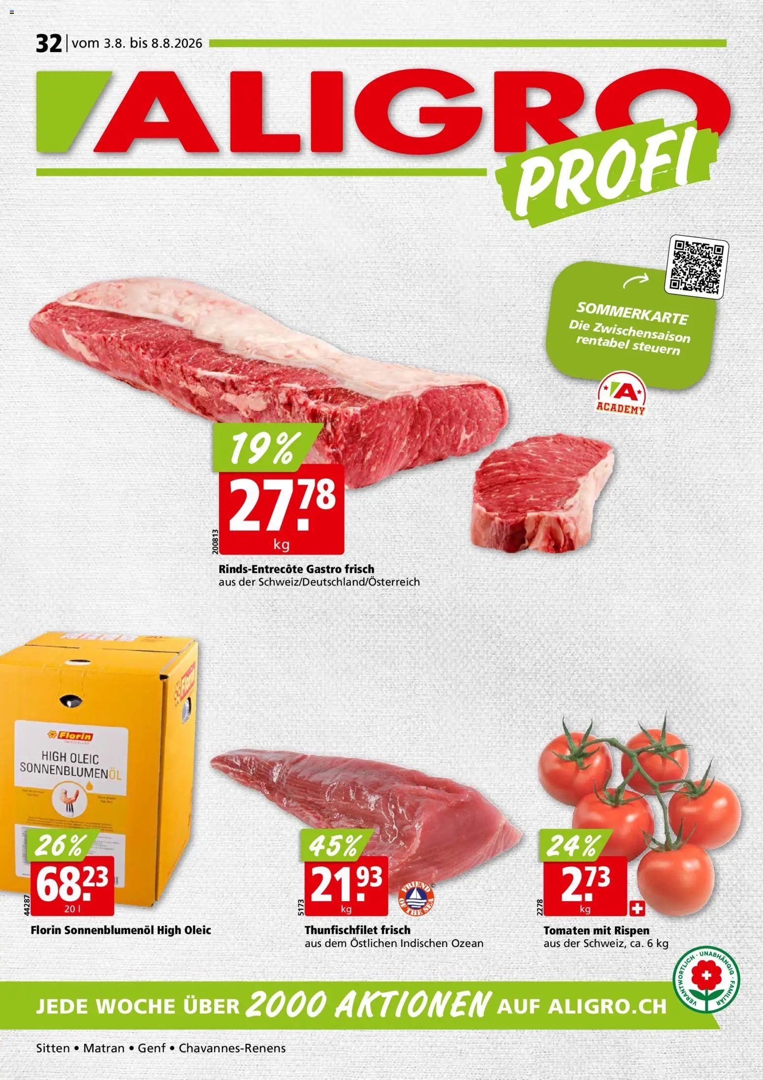 Aligro aktionen Chavannes, Matran, Genf, Sitten