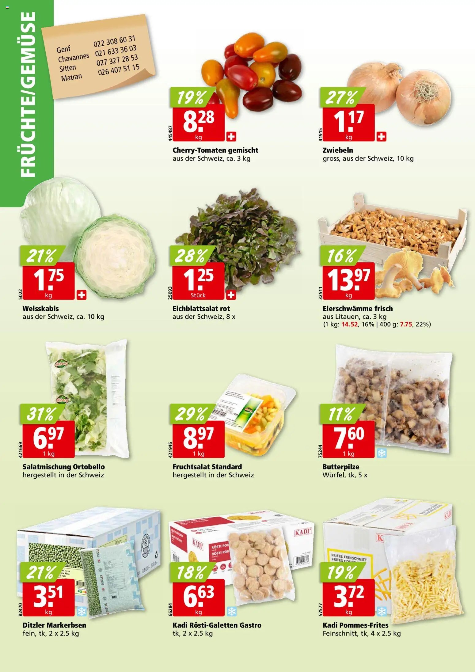 Aligro aktionen Chavannes, Matran, Genf, Sitten