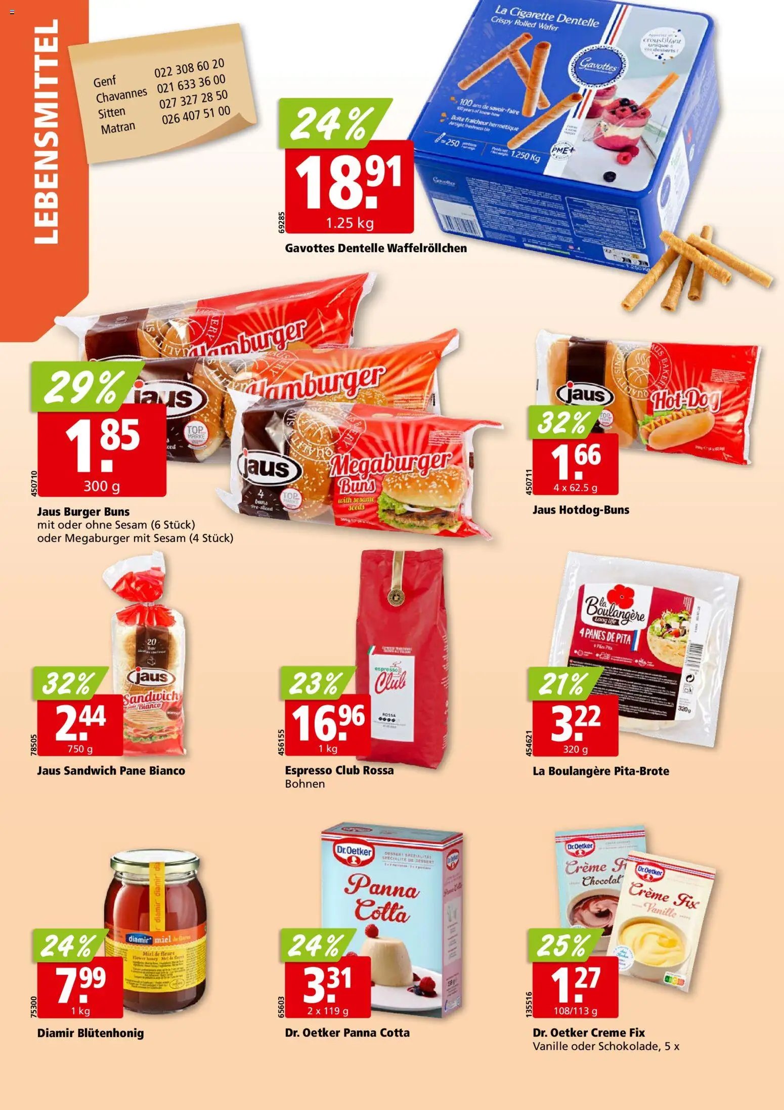 Aligro aktionen Chavannes, Matran, Genf, Sitten