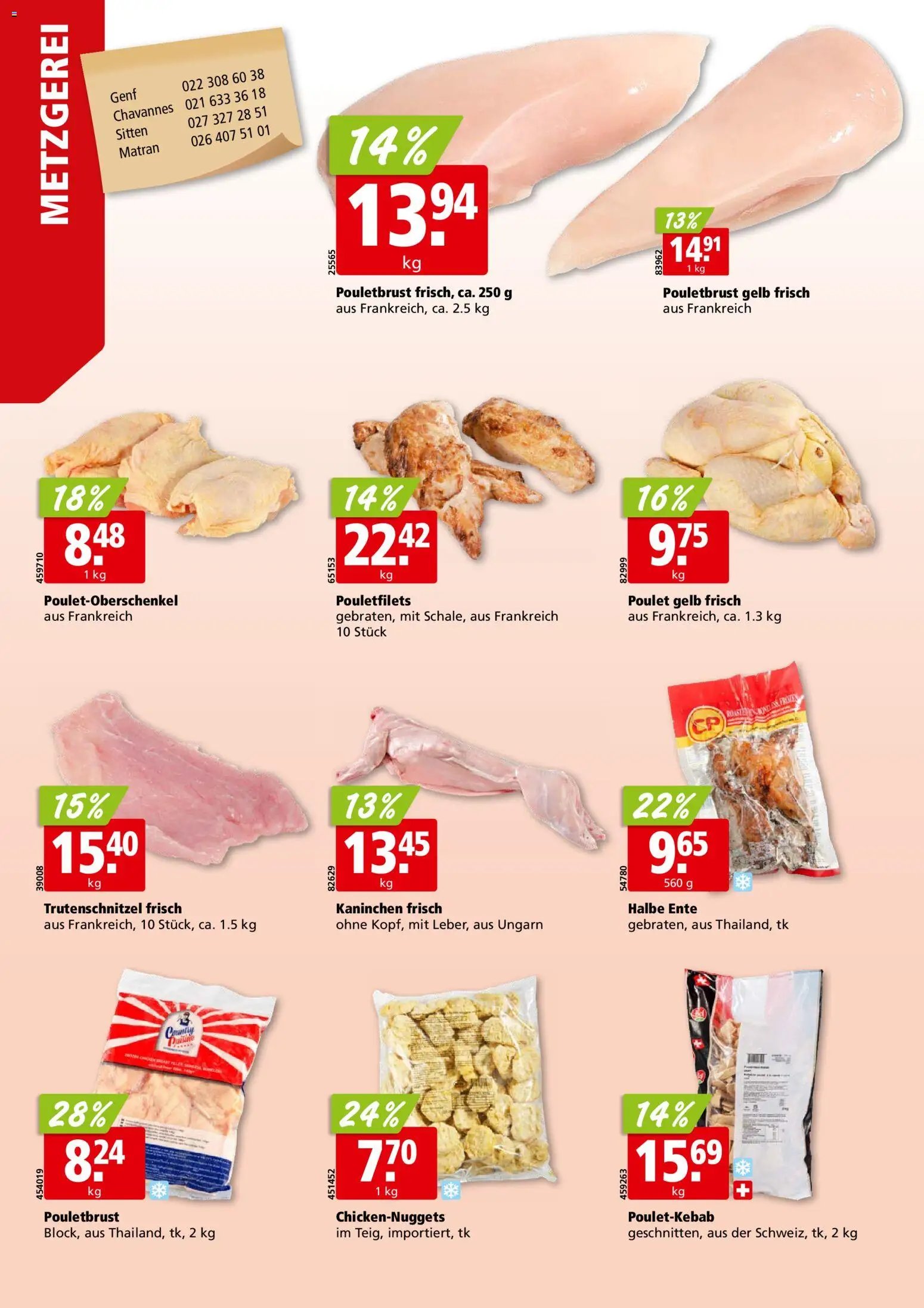 Aligro aktionen Chavannes, Matran, Genf, Sitten