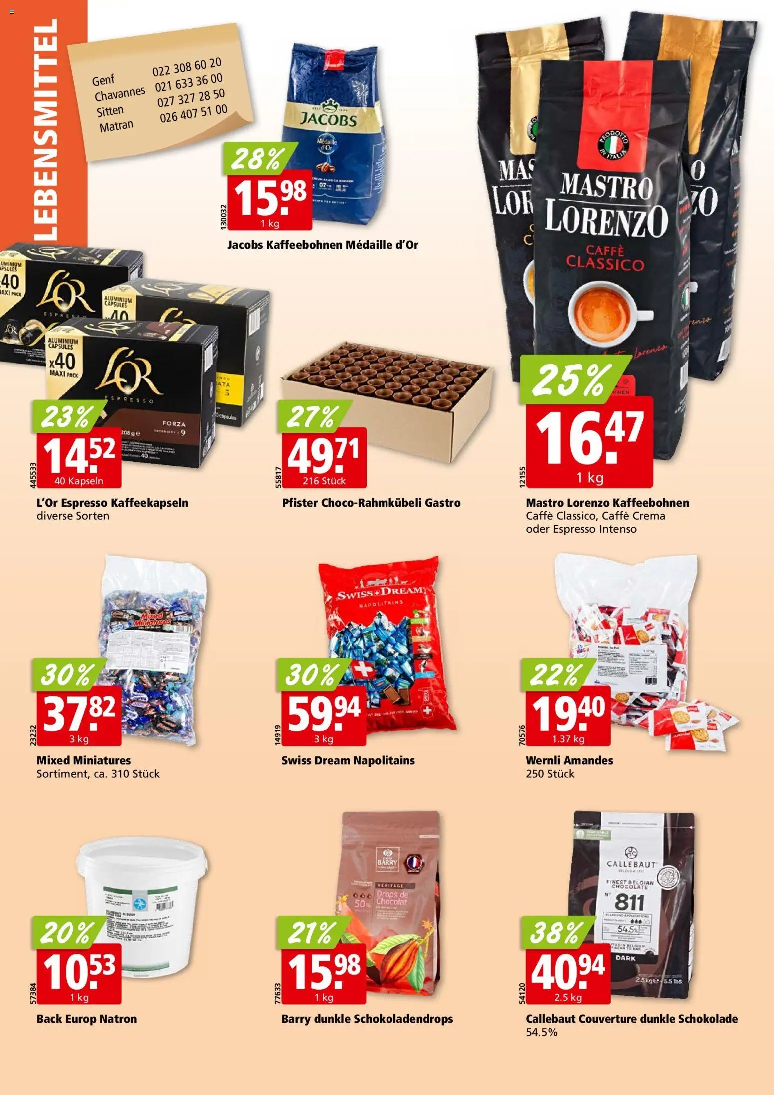 Aligro aktionen Chavannes, Matran, Genf, Sitten