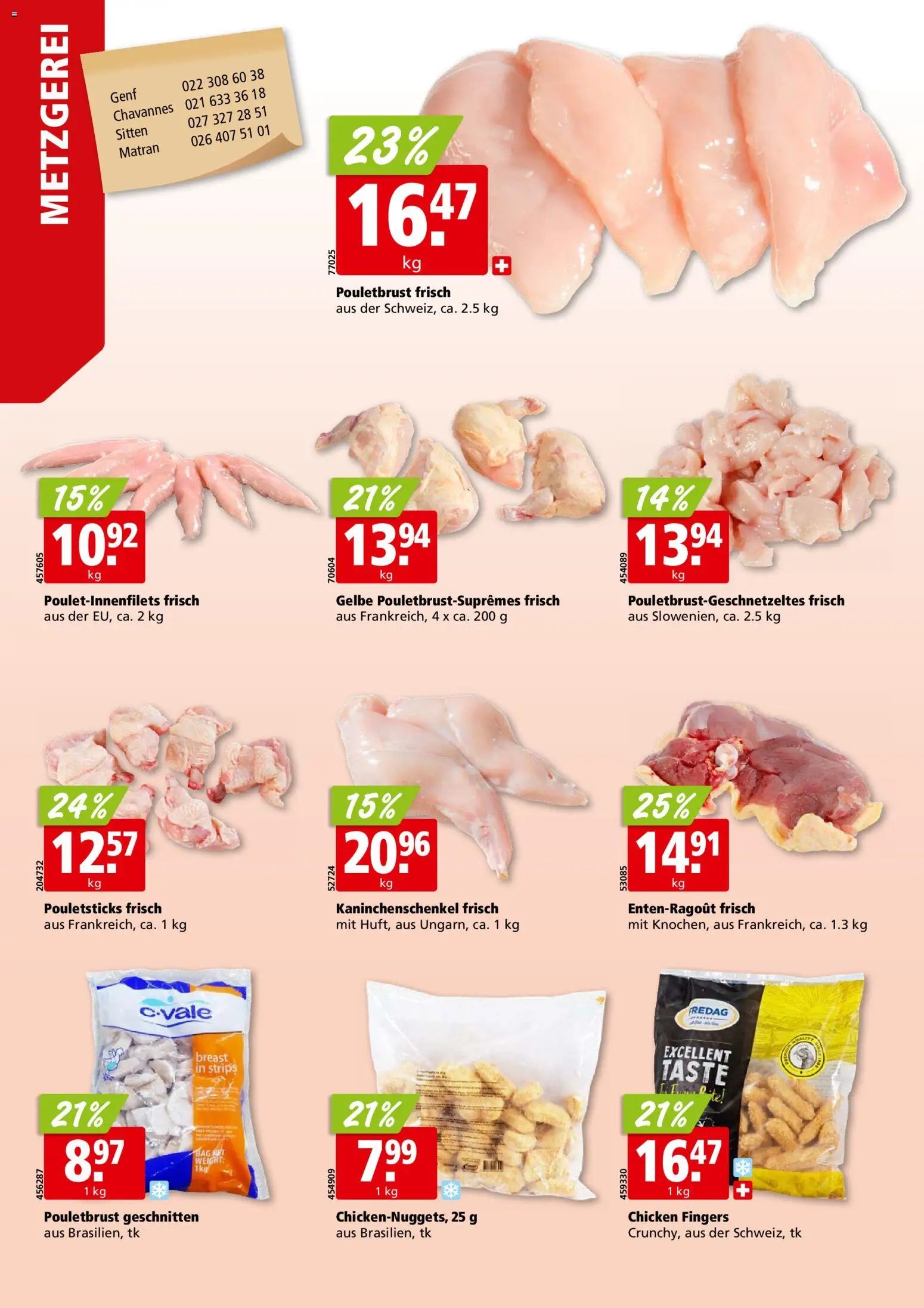 Aligro aktionen Chavannes, Matran, Genf, Sitten