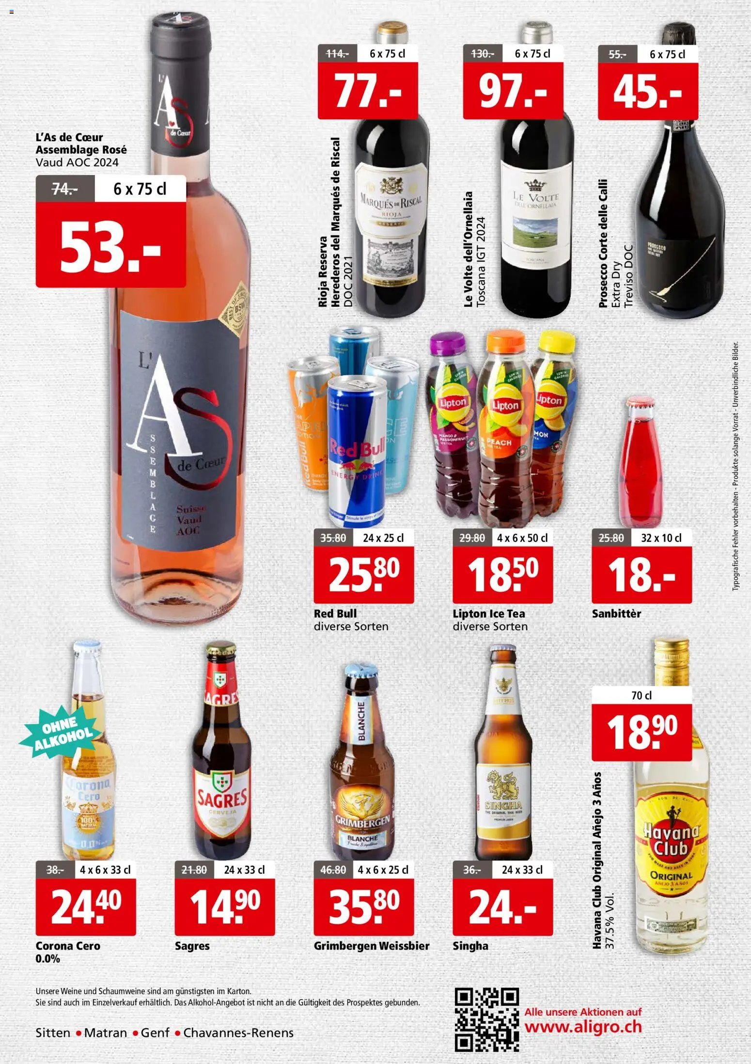 Aligro aktionen Business Chavannes, Matran, Genf, Sitten