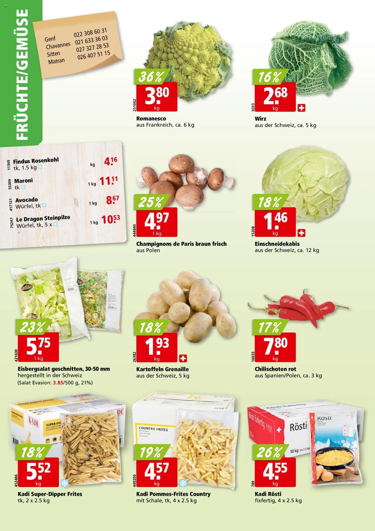 Aligro aktionen Chavannes, Matran, Genf, Sitten