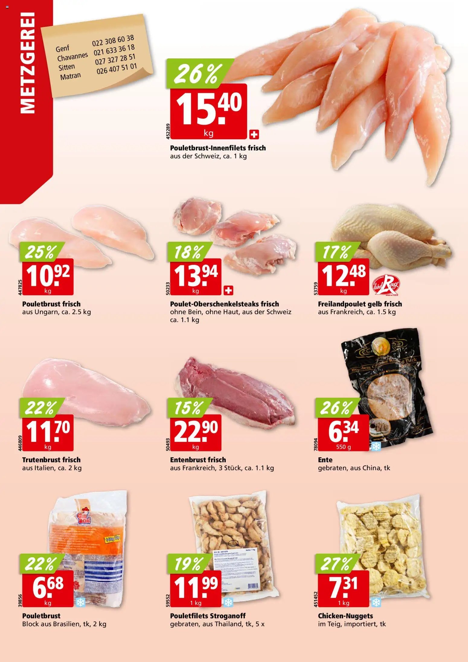 Aligro aktionen Chavannes, Matran, Genf, Sitten