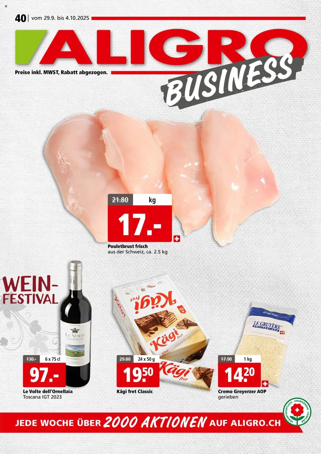 Aligro Aktionen Business Chavannes, Matran, Genf, Sitten (2025-09-29 - 2025-10-04) | 1