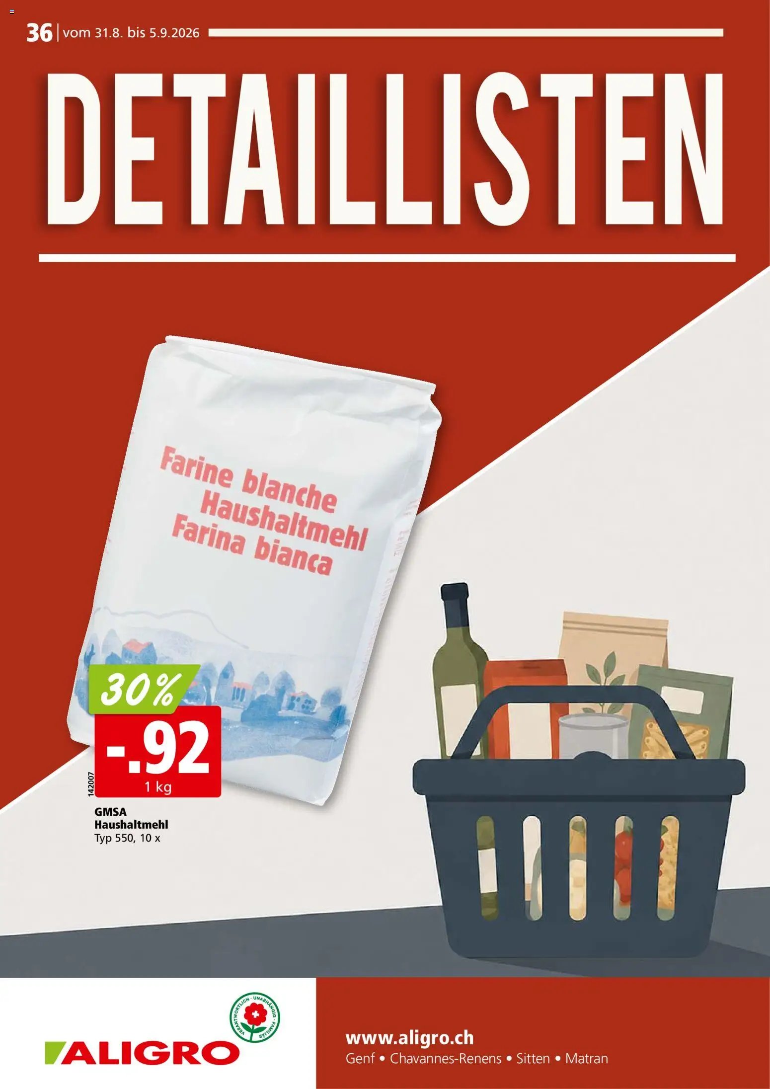 Aligro aktionen Detaillisten Chavannes, Matran, Genf, Sitten