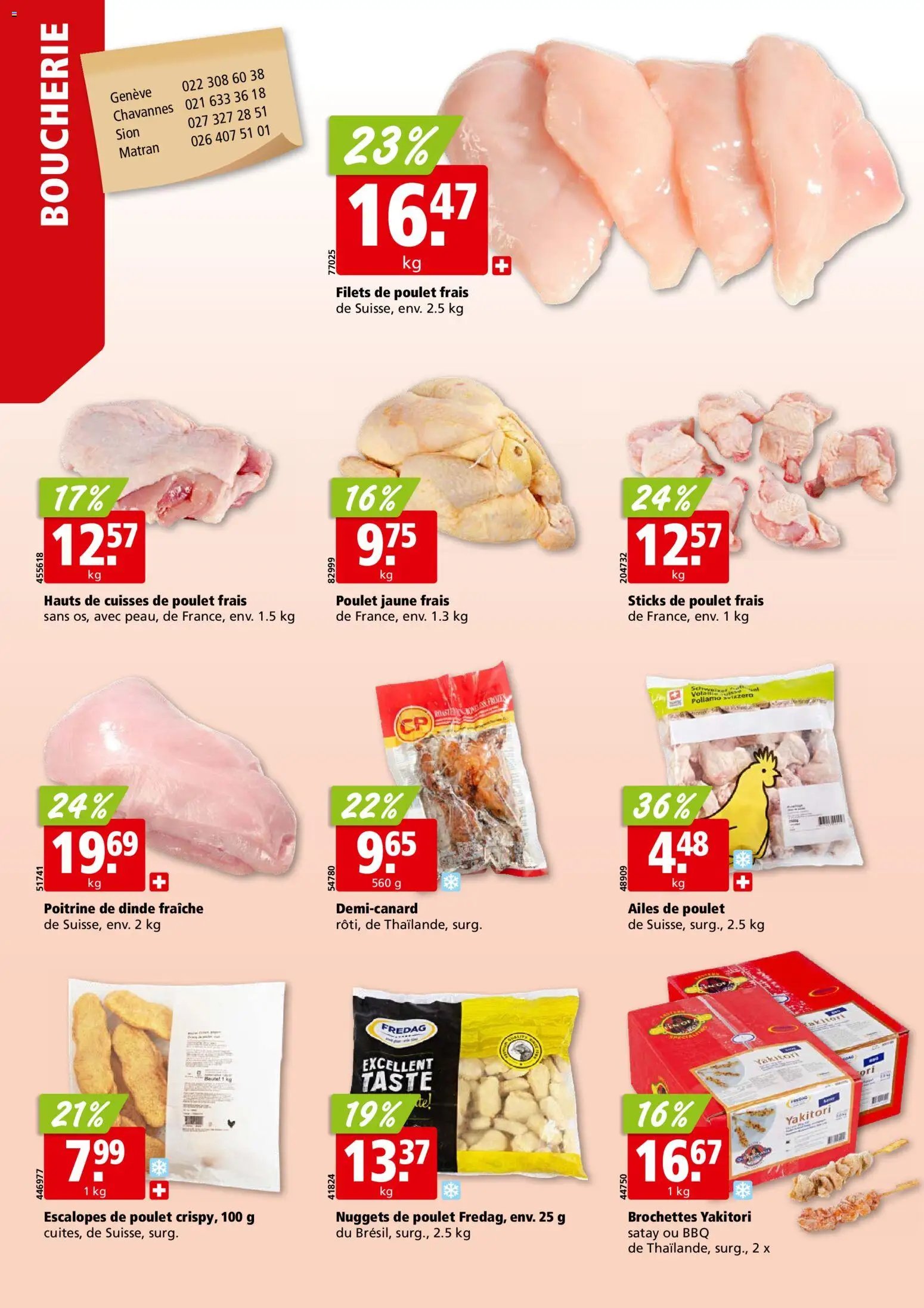 Aligro aktionen Chavannes, Matran, Genève, Sion