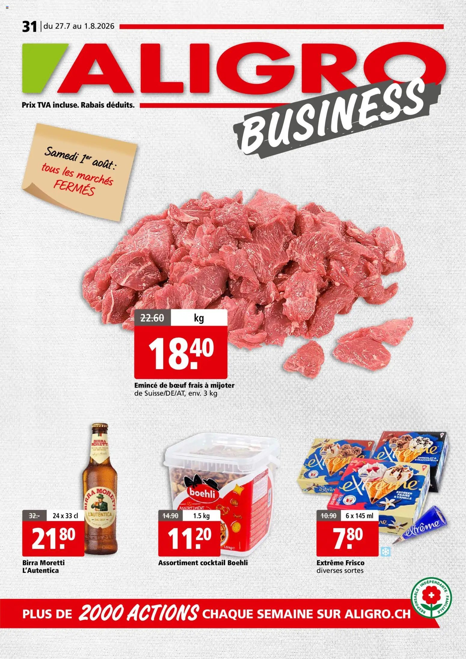 Aligro aktionen Business Chavannes, Matran, Genève, Sion