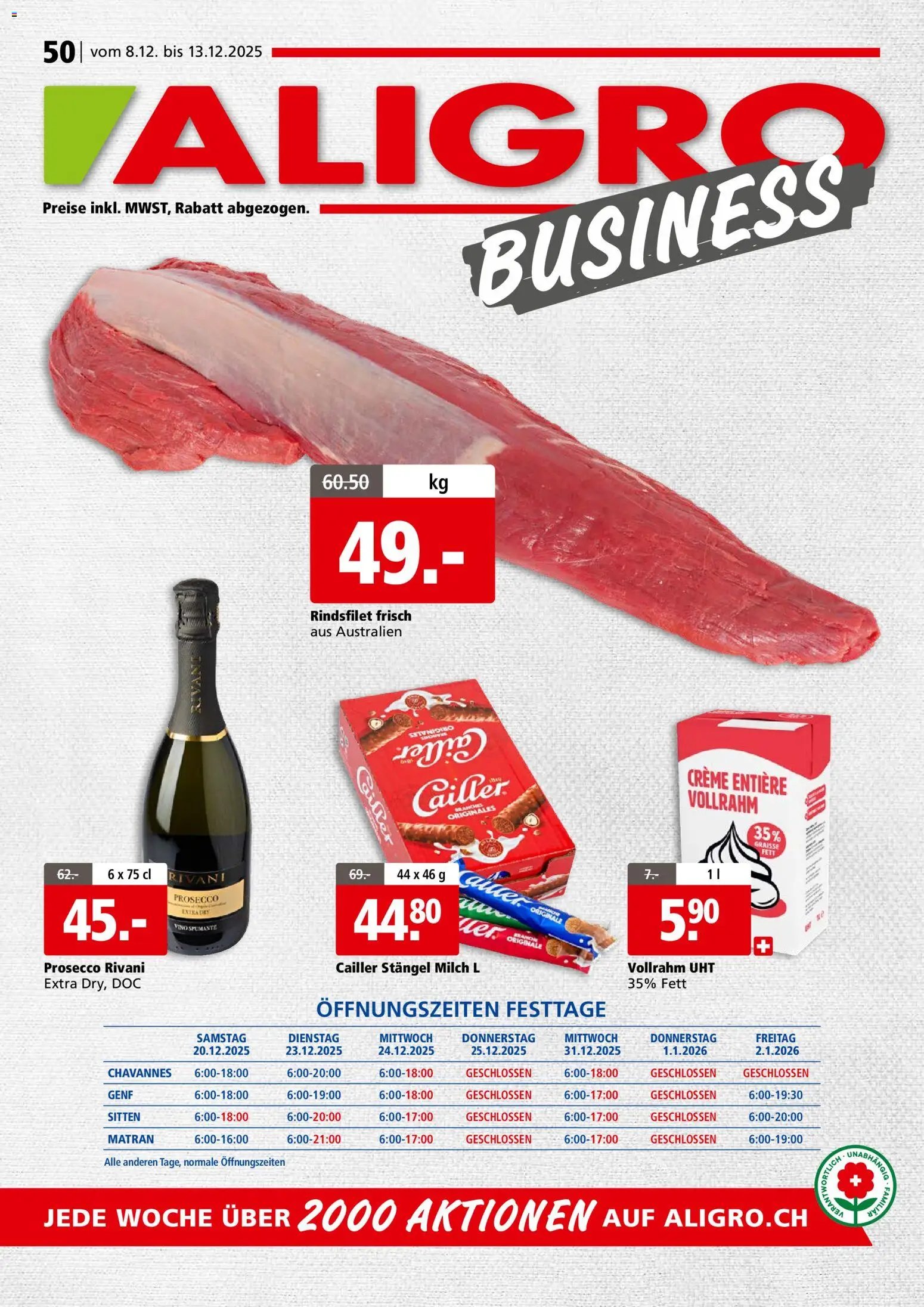 Aligro Aktionen Business Chavannes, Matran, Genf, Sitten (2025-12-08 - 2025-12-13)