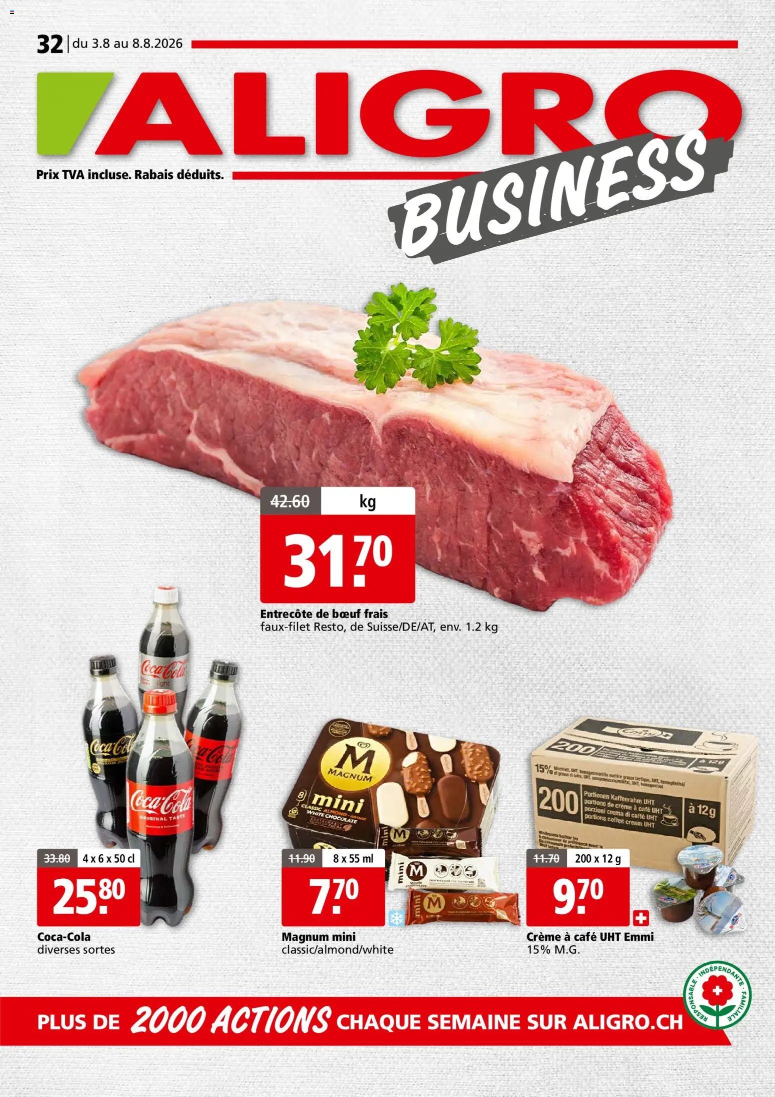 Aligro aktionen Business Chavannes, Matran, Genève, Sion