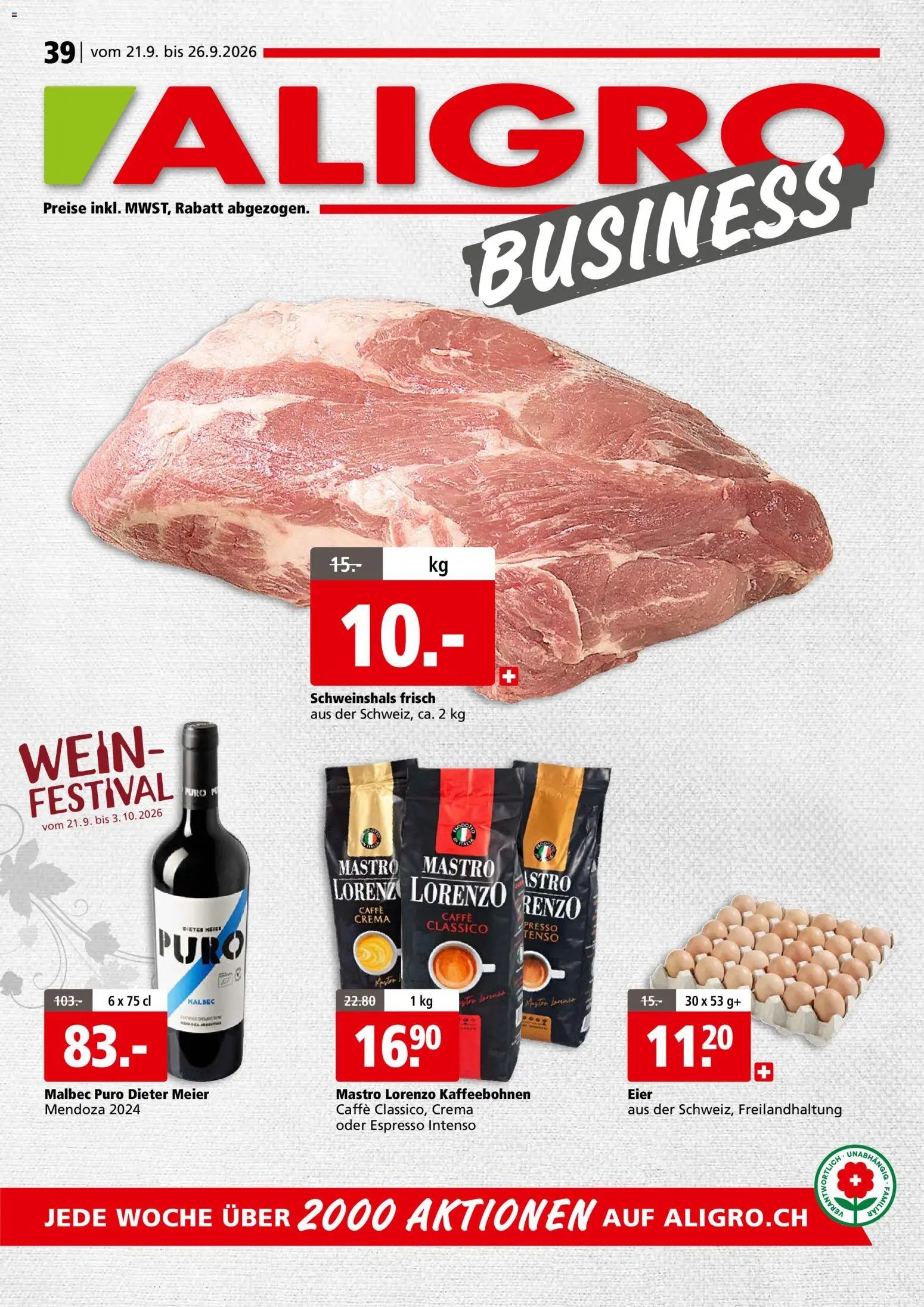 Aligro aktionen Business Schlieren, Gossau SG, Frauenfeld, Rapperswil-Jona, Sargans, Bern