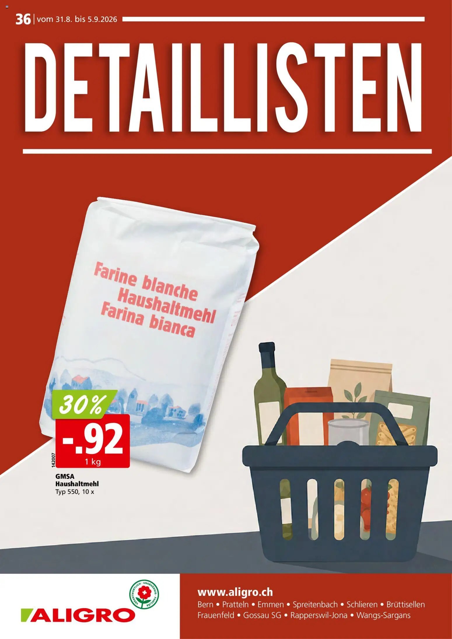 Aligro aktionen Detaillisten Schlieren, Gossau SG, Frauenfeld, Rapperswil-Jona, Sargans, Bern