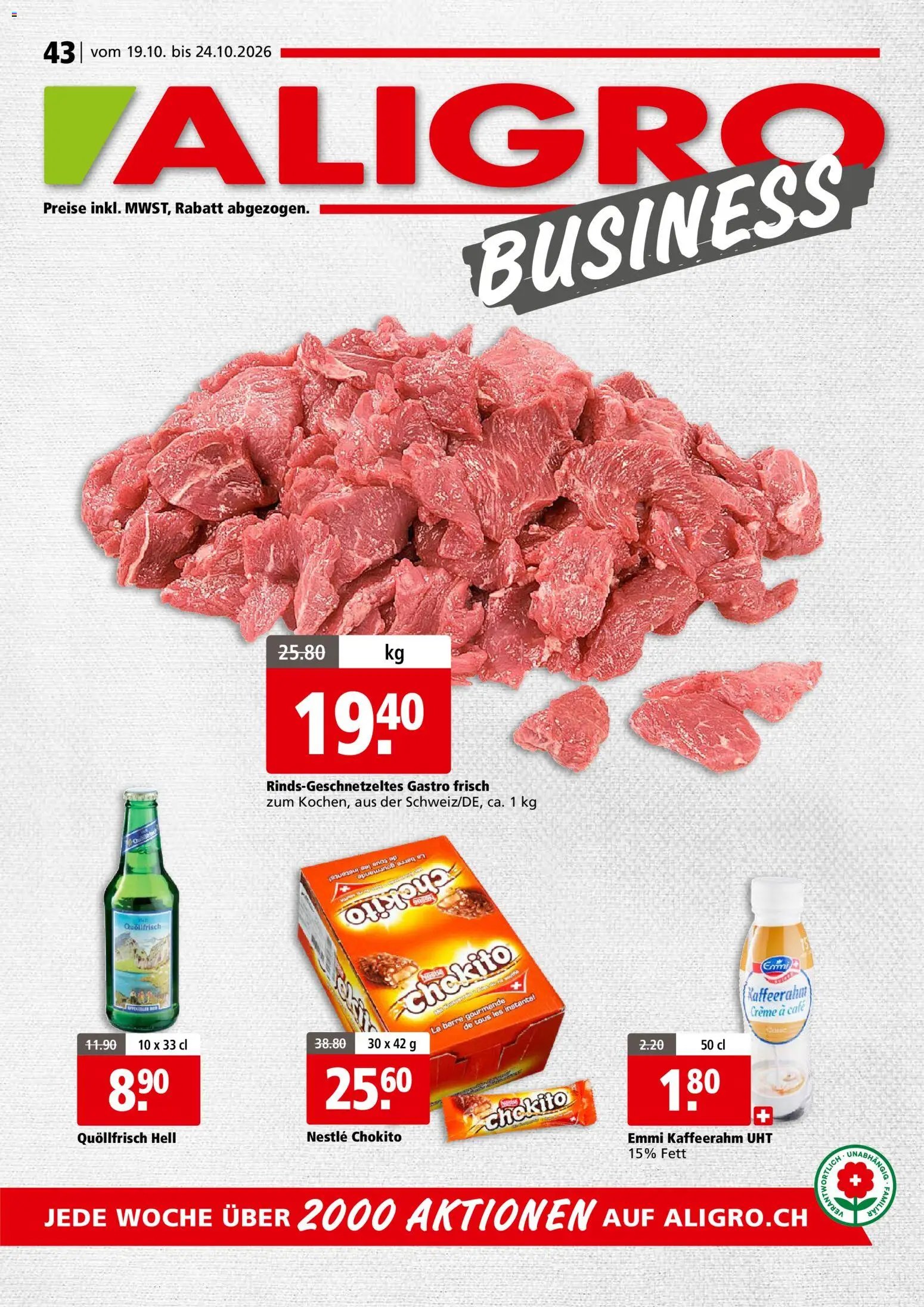 Aligro aktionen Business Schlieren, Gossau SG, Frauenfeld, Rapperswil-Jona, Sargans, Bern
