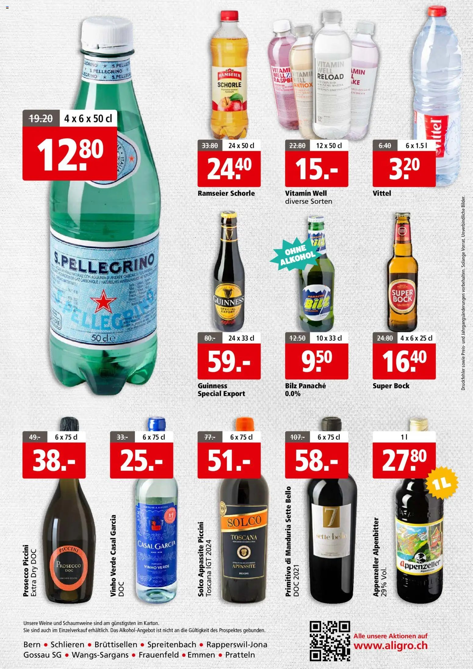 Aligro aktionen Business Schlieren, Gossau SG, Frauenfeld, Rapperswil-Jona, Sargans, Bern