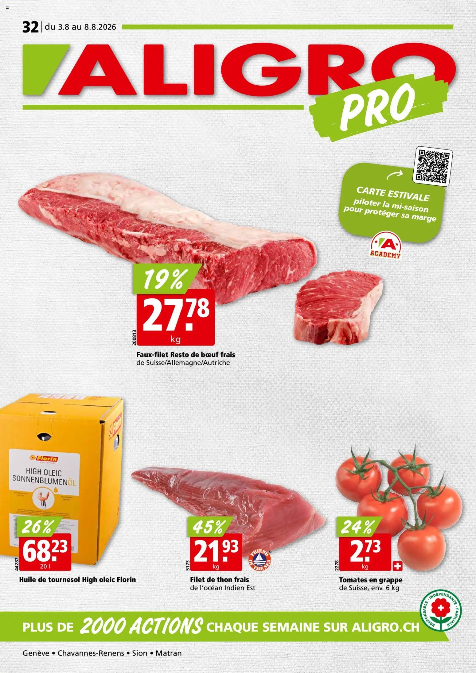 Aligro aktionen Chavannes, Matran, Genève, Sion