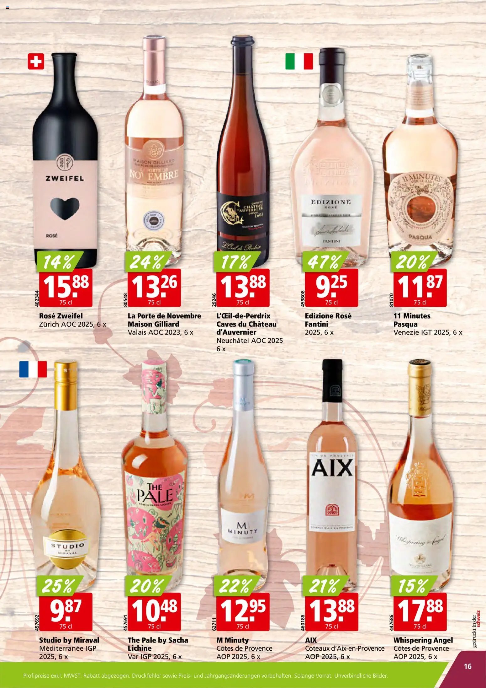 Aligro aktionen Wein Schlieren, Gossau SG, Frauenfeld, Rapperswil-Jona, Sargans, Bern