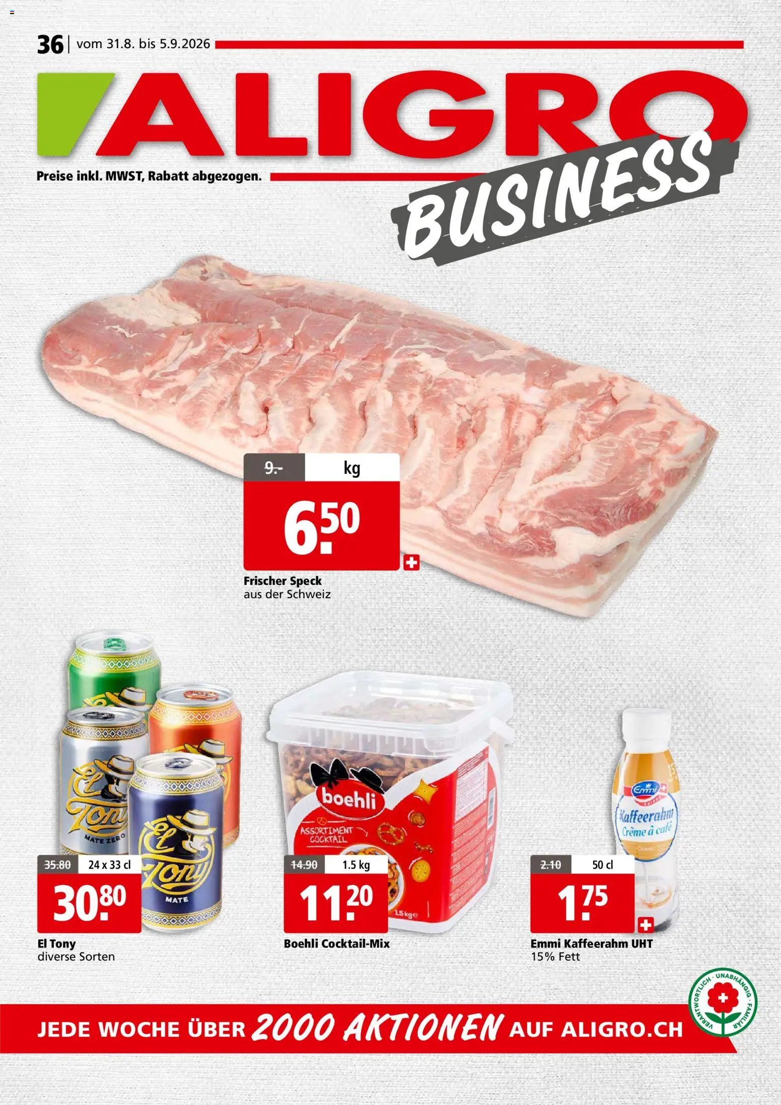 Aligro aktionen Business Schlieren, Gossau SG, Frauenfeld, Rapperswil-Jona, Sargans, Bern