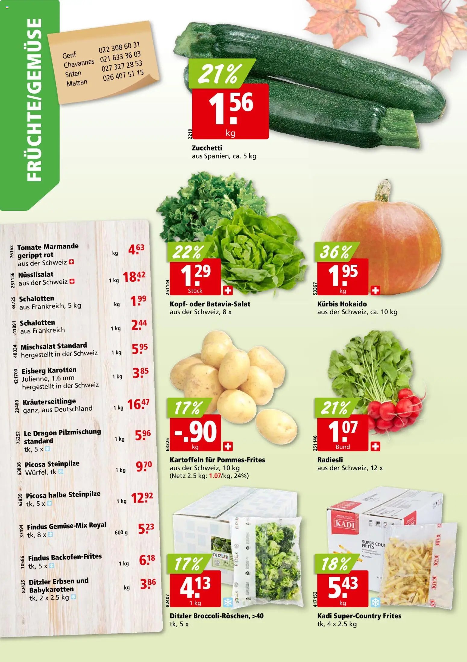 Aligro aktionen Chavannes, Matran, Genf, Sitten