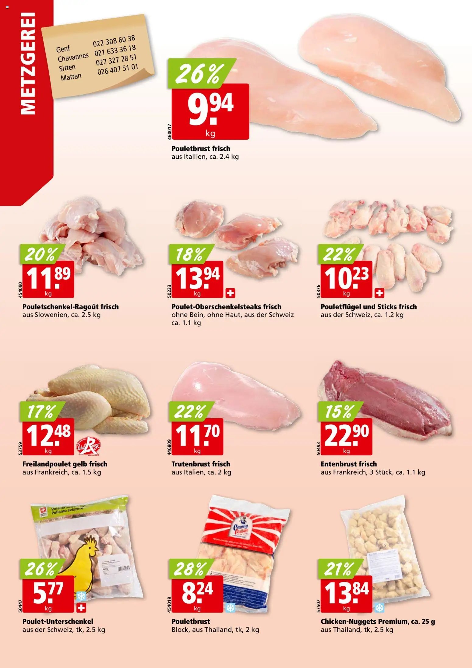 Aligro aktionen Chavannes, Matran, Genf, Sitten