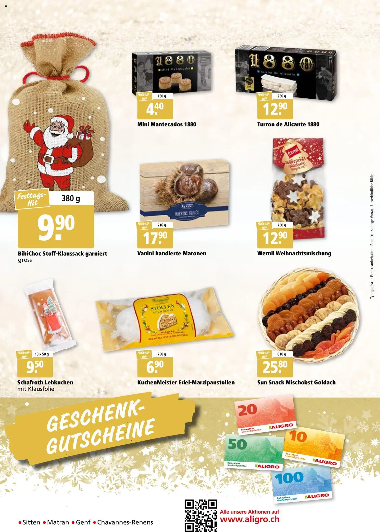 Aligro Aktionen Festtags-Hits Chavannes, Matran, Genf, Sitten (2025-11-03 - 2025-11-15)