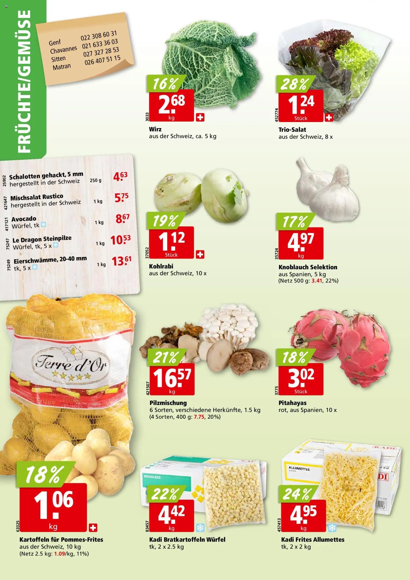 Aligro aktionen Chavannes, Matran, Genf, Sitten